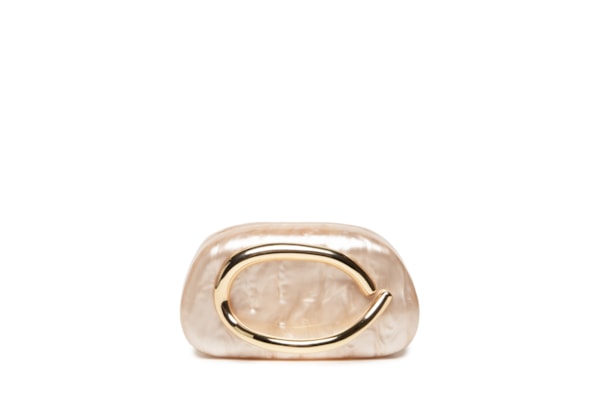 Bolsa Feminina Clutch Perolada Com Detalhe Orgânico Metalizado - Bege