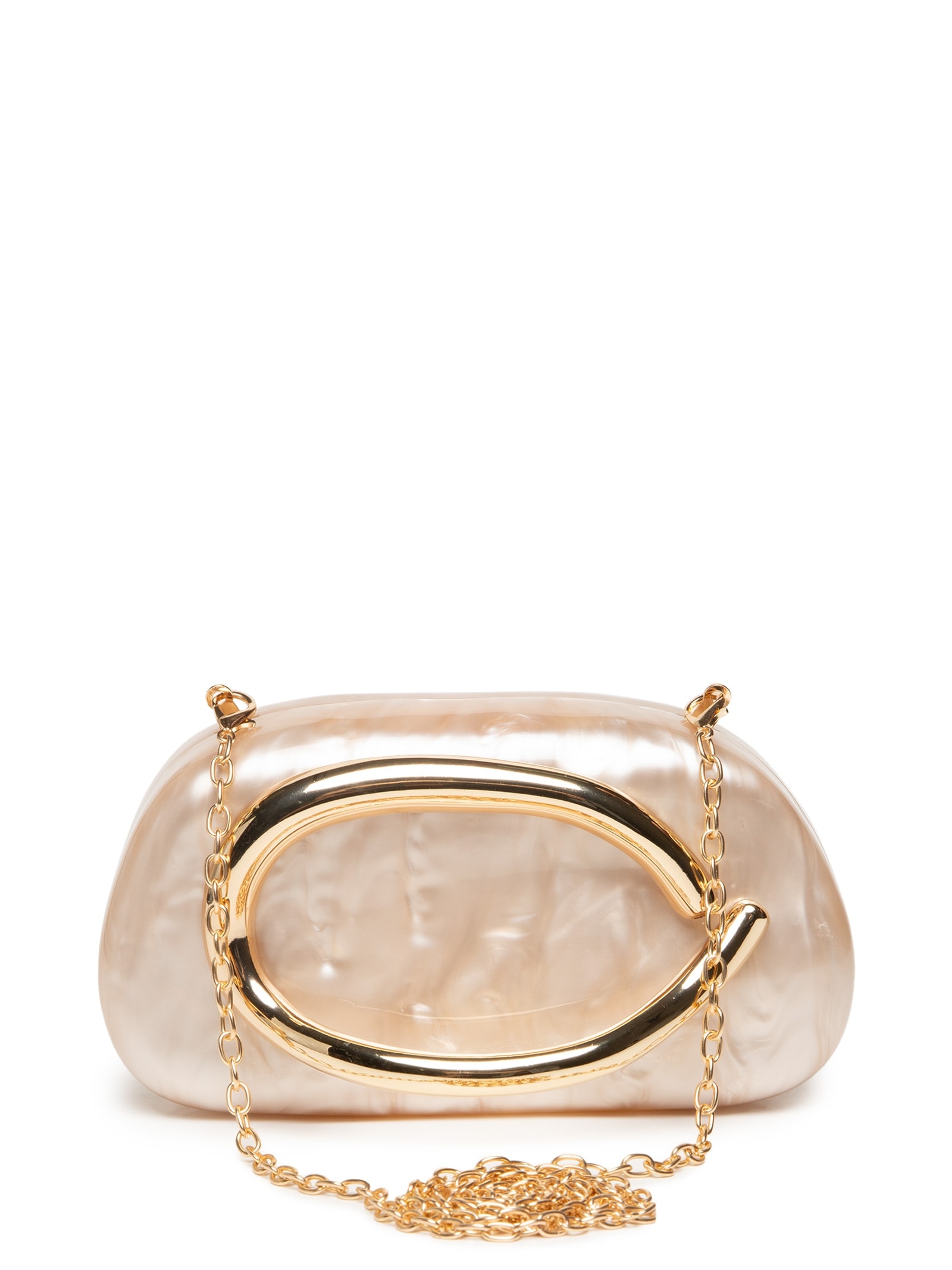 Bolsa Feminina Clutch Perolada Com Detalhe Orgânico Metalizado Bege Market 33