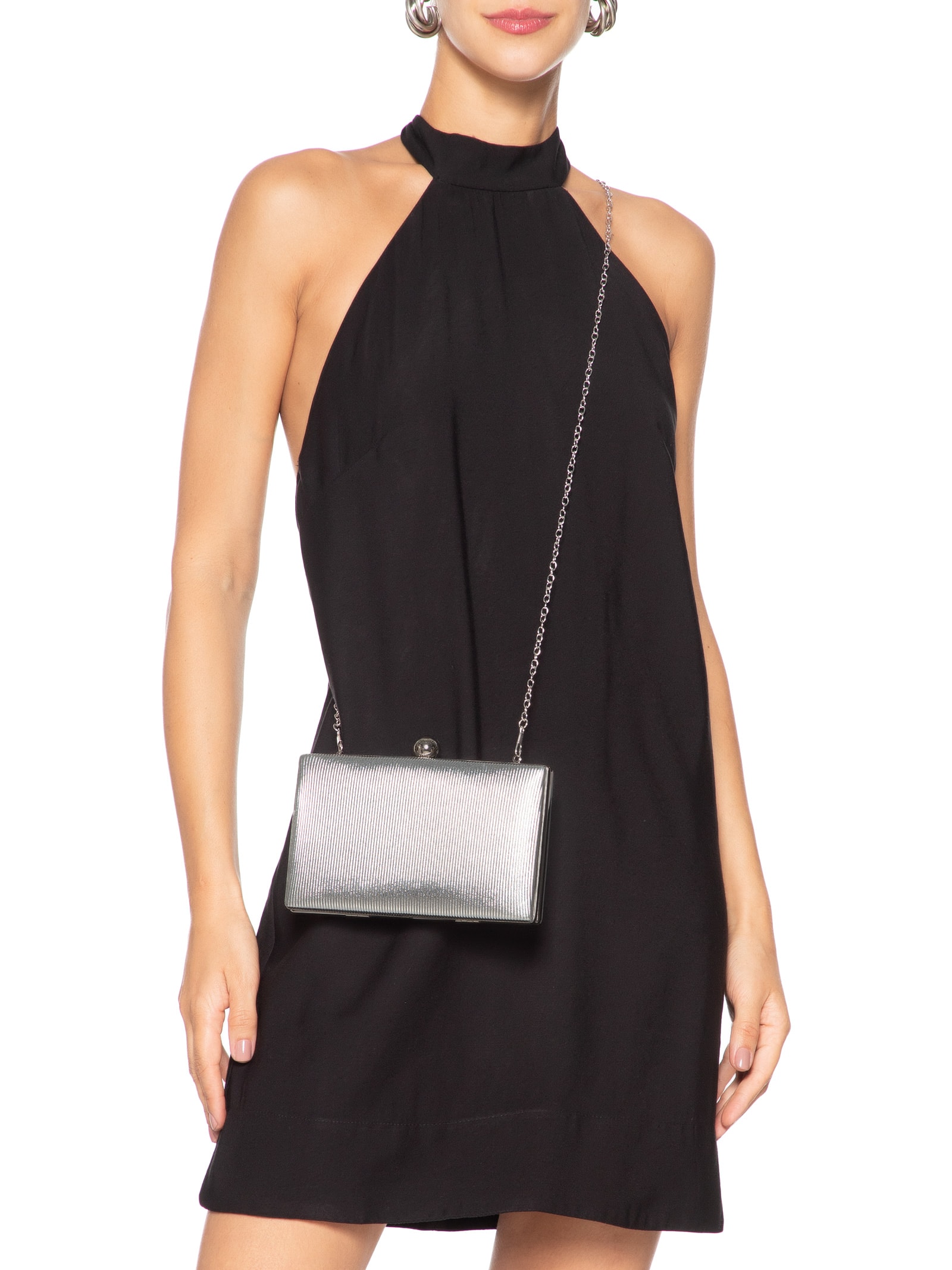 Bolsa Feminina Clutch Ripada Prateado Market 33