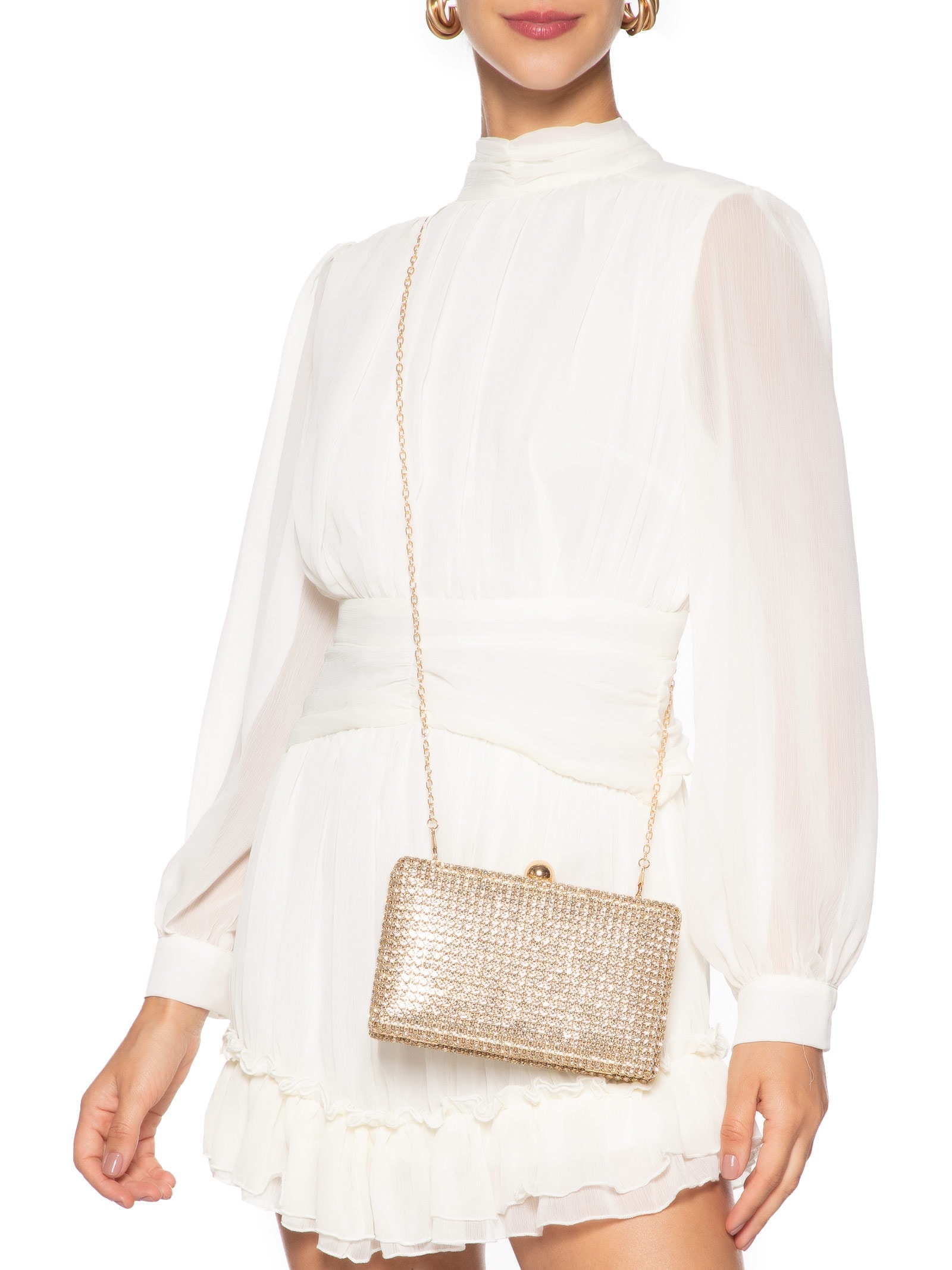 Bolsa Feminina Clutch Strass Dourado Market 33