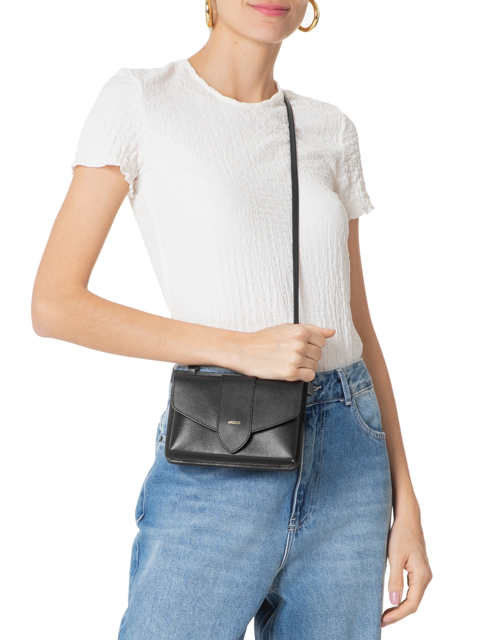 Bolsa Feminina Couro Mel Porta-Celular - Arezzo - Preto