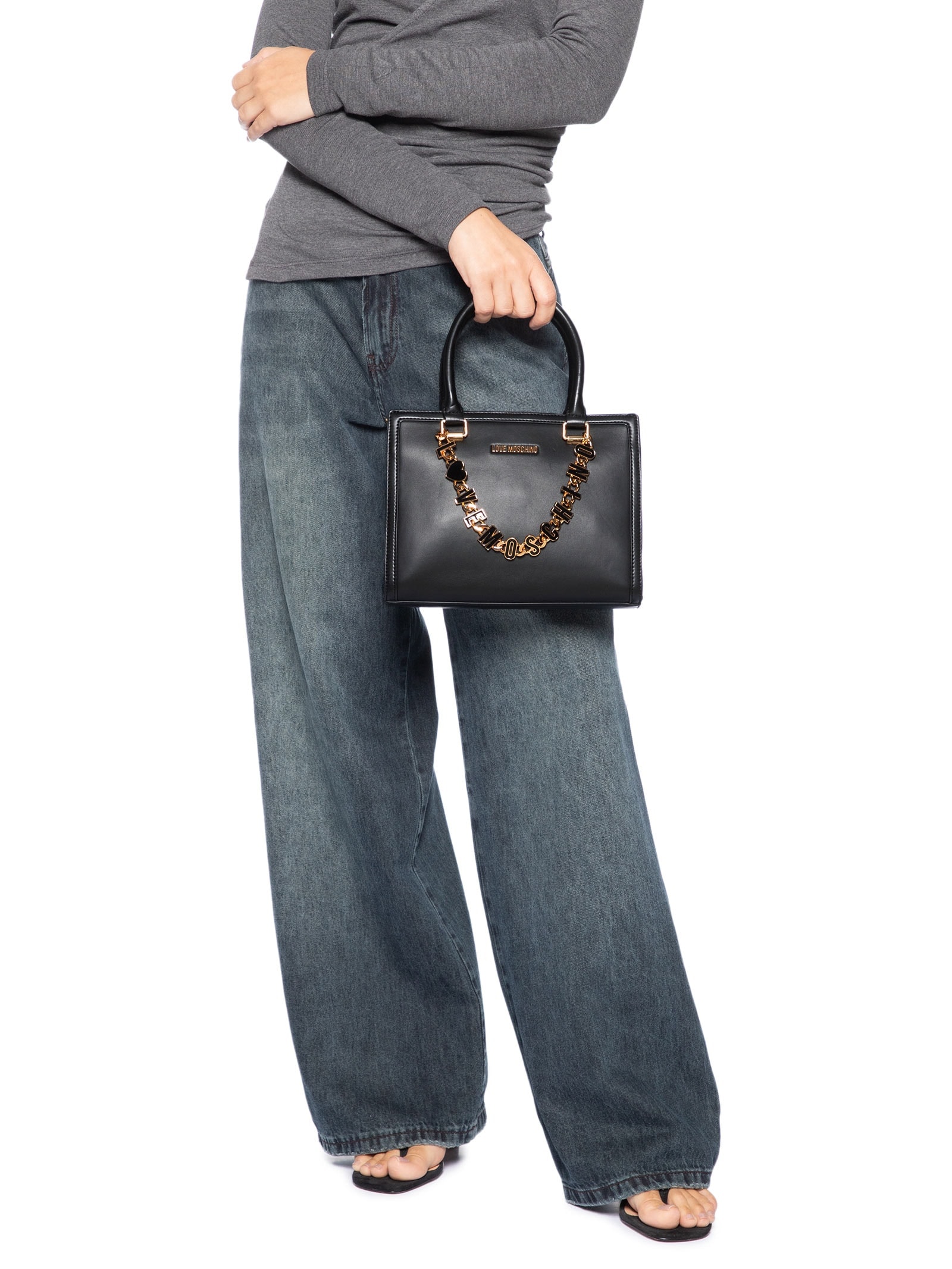 Bolsa Feminina Couro Preto Love Moschino