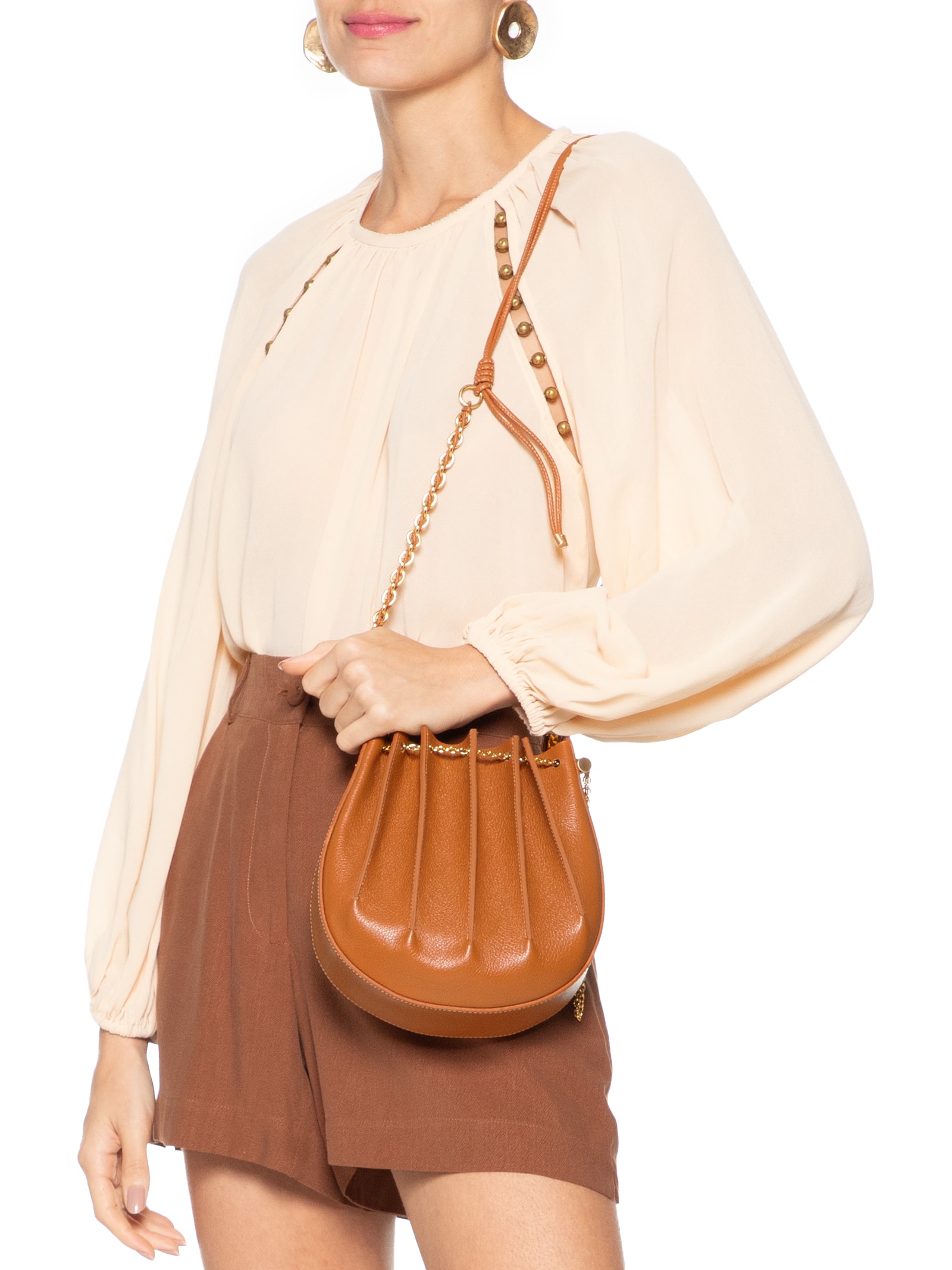 Schutz - Bolsa Feminina Crossbody Franzido - Bege