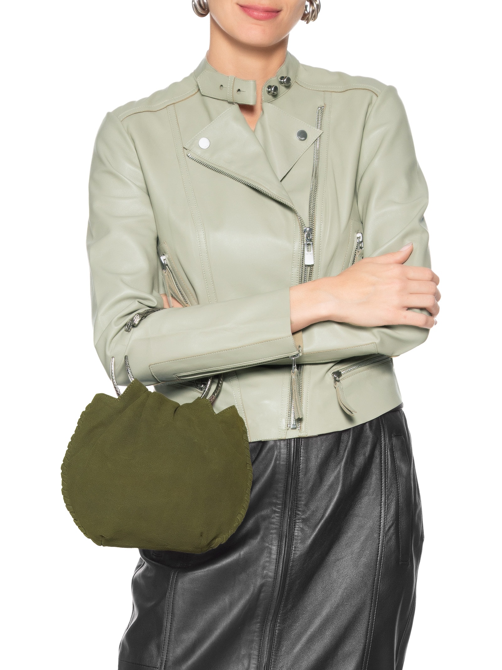 Bolsa Feminina De Chamois Mini Metal Snake Verde Animale