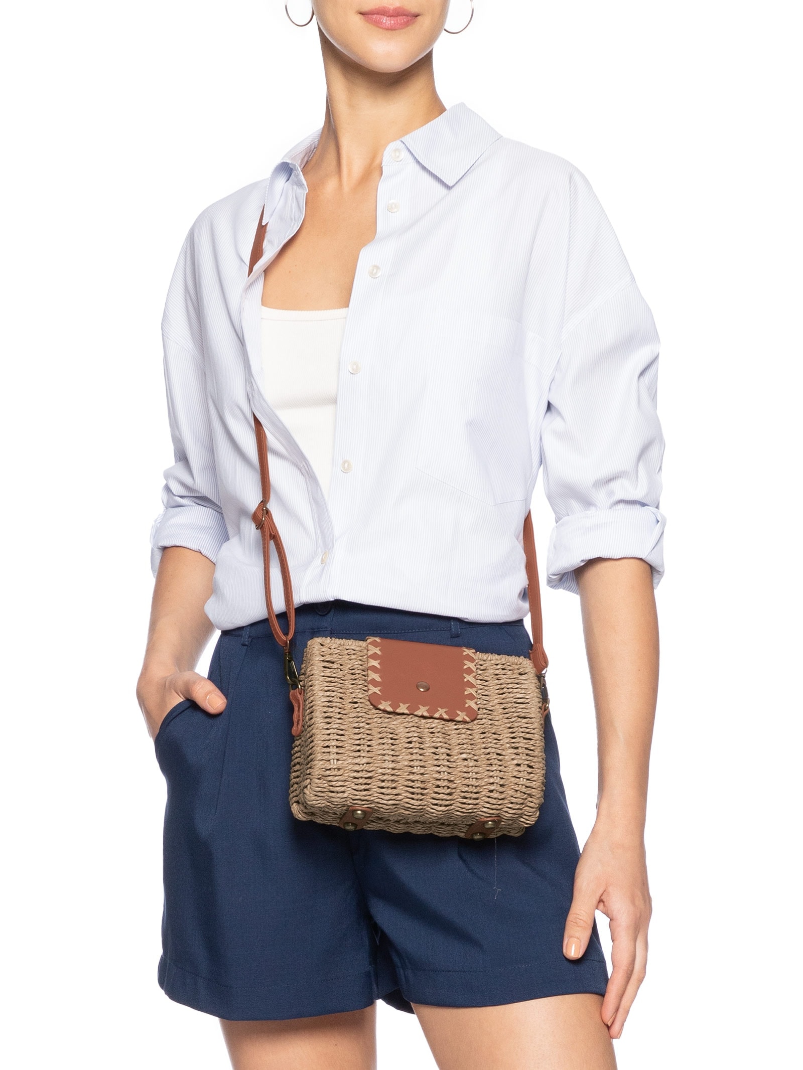 Bolsa Feminina de Palha Bege Basiq