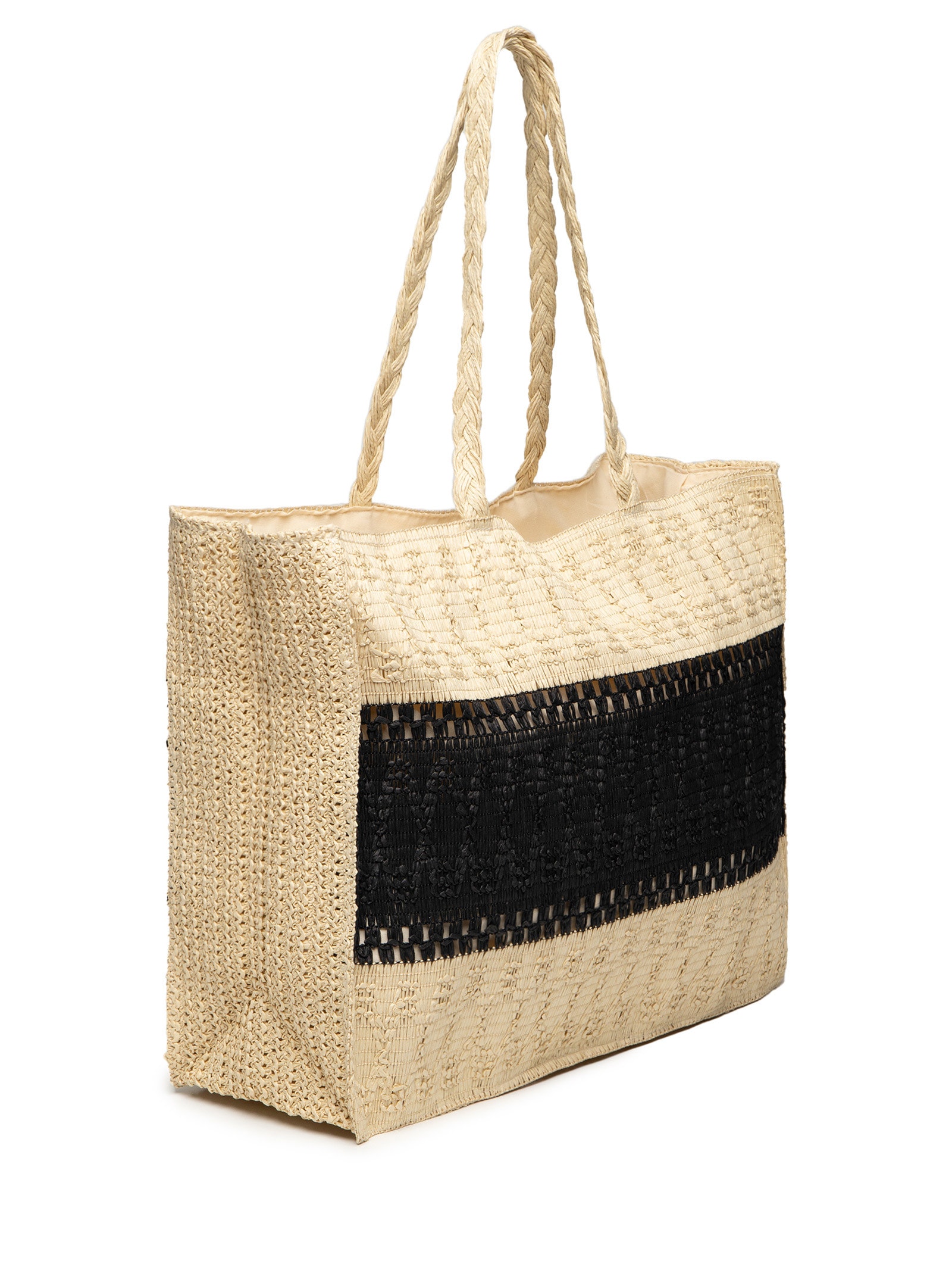Bolsa Feminina De Palha Bicolor Bege Mktbeach