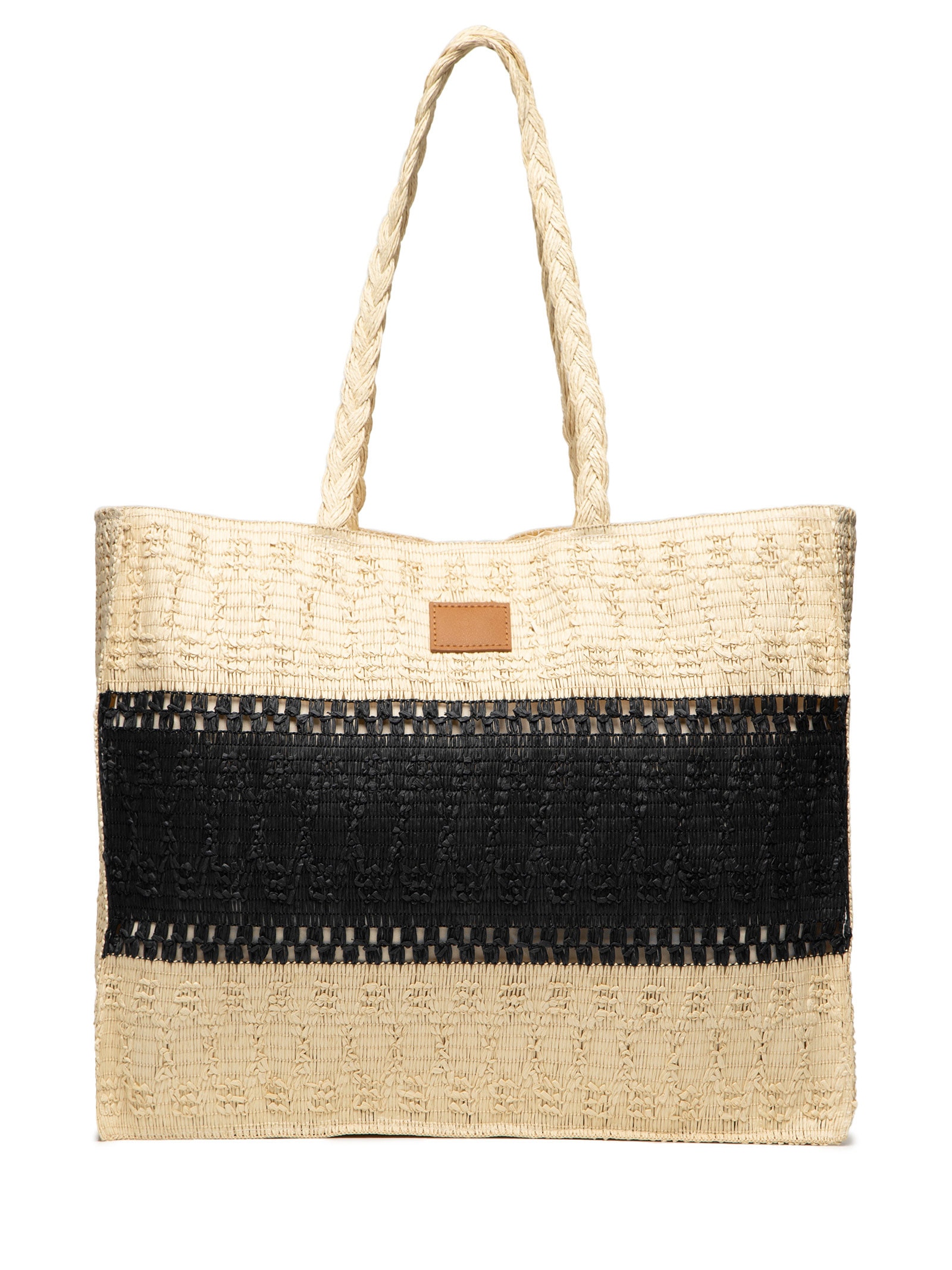 Bolsa Feminina De Palha Bicolor Bege Mktbeach