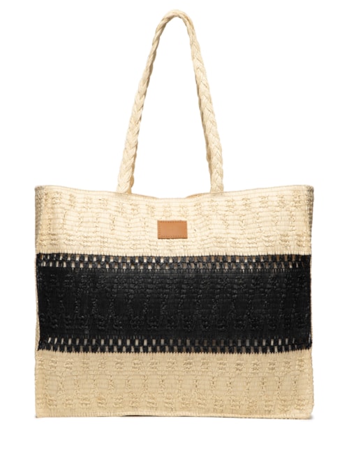 Bolsa Feminina De Palha Bicolor – Bege
