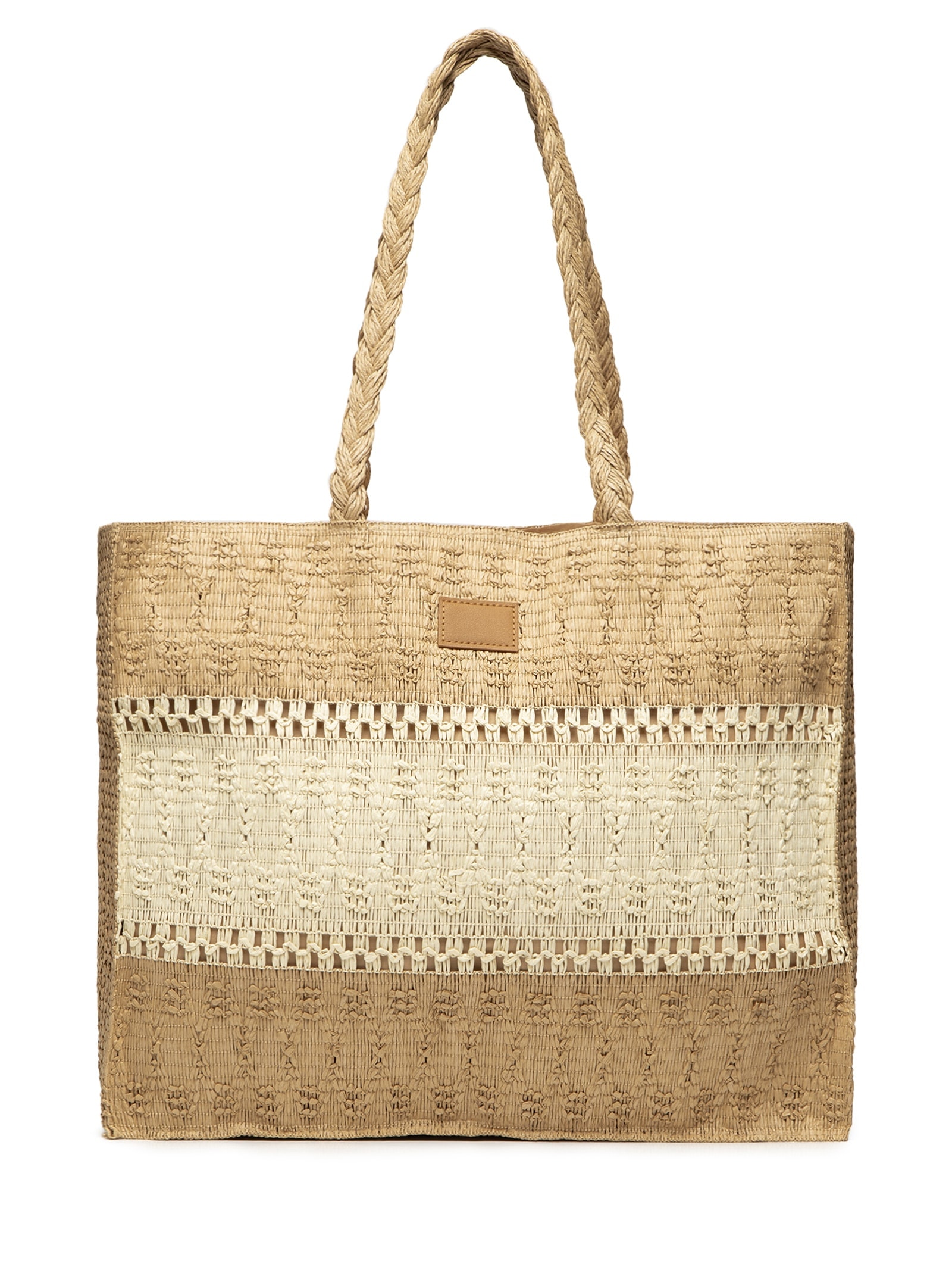 Bolsa Feminina De Palha Bicolor Bege Mktbeach