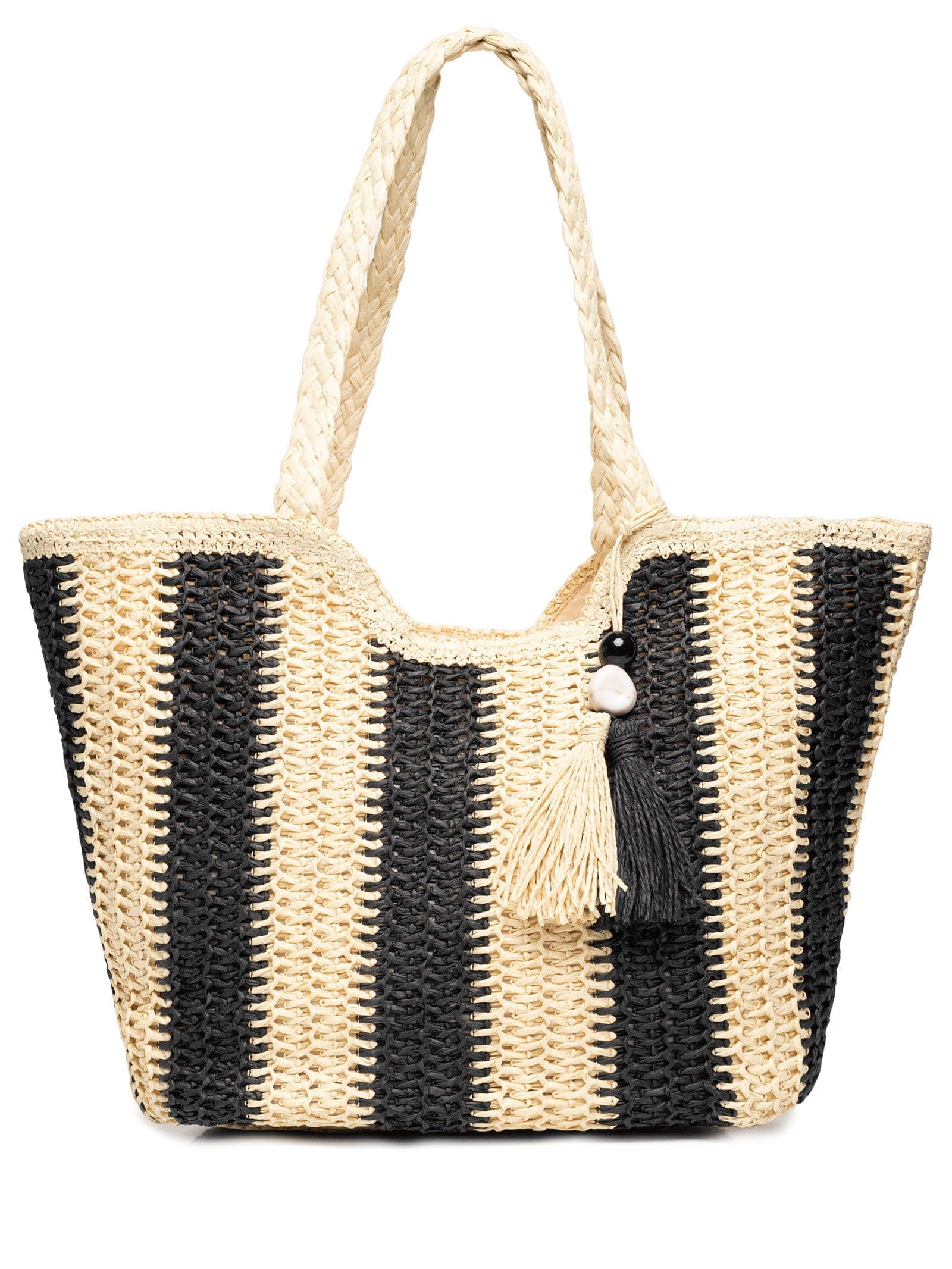 Bolsa Feminina De Palha Bicolor Bege Mktbeach