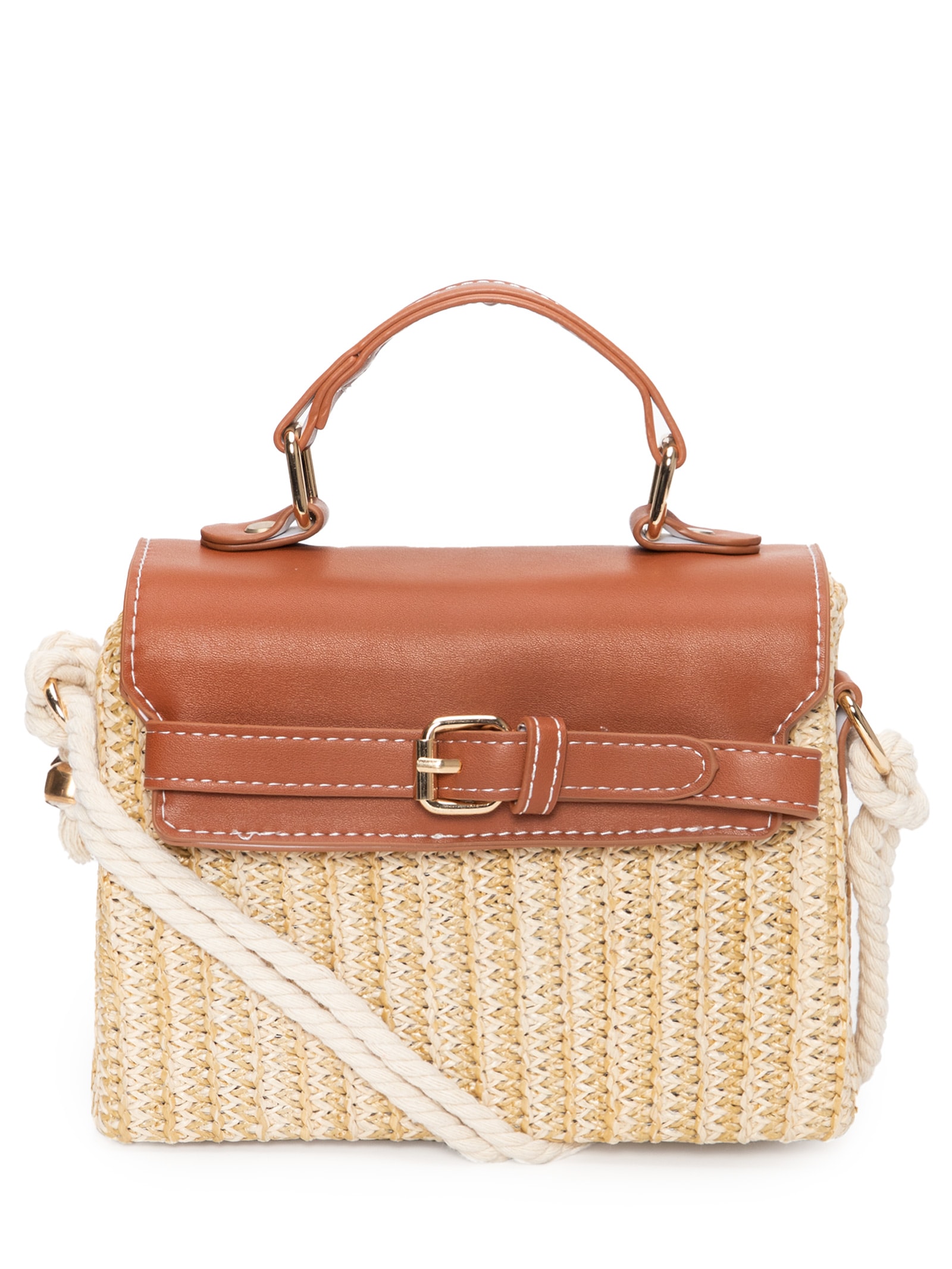 Bolsa Feminina de Palha com Alça de Corda Bege Market 33