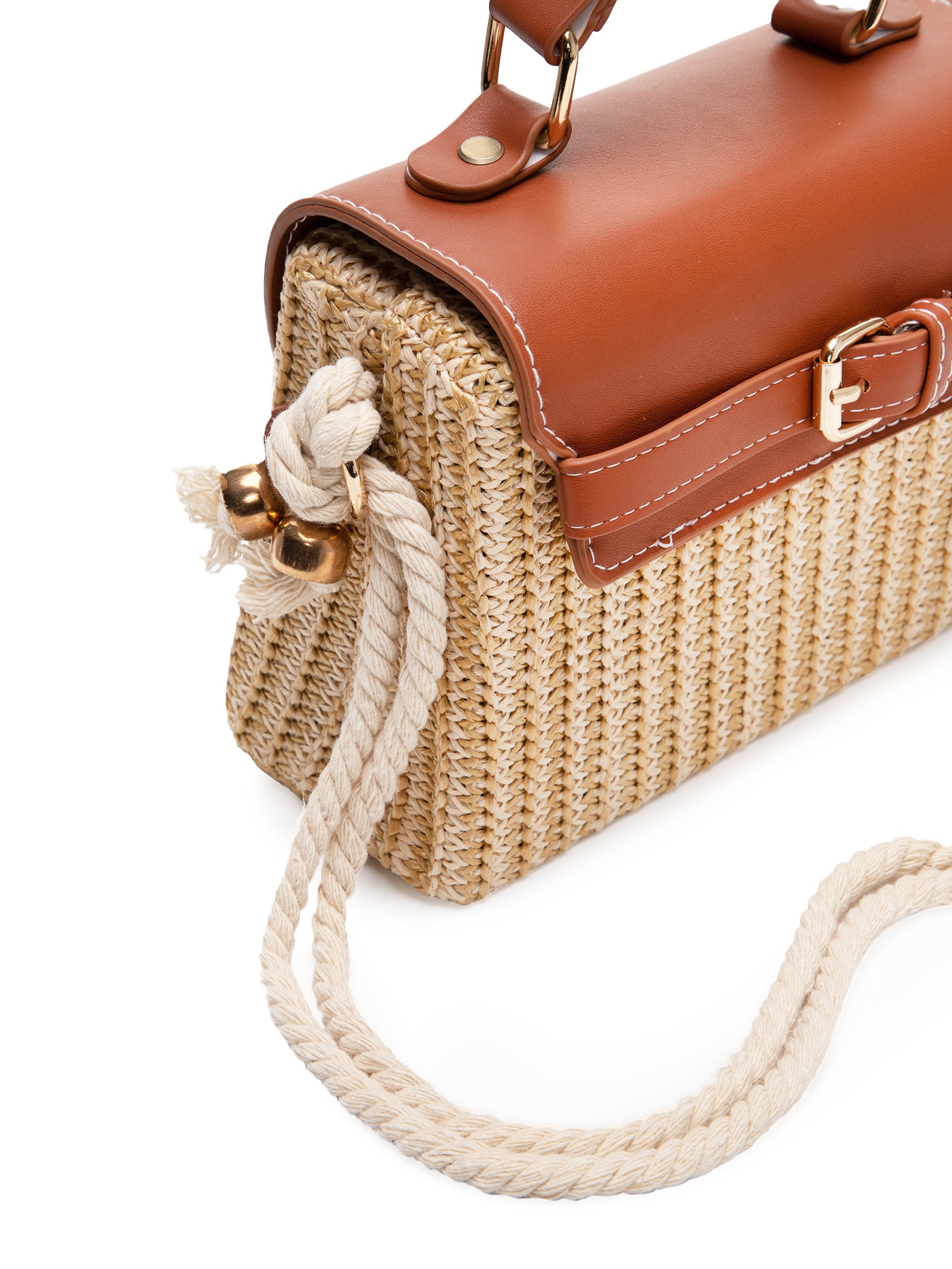 Bolsa Feminina de Palha com Alça de Corda Bege Market 33