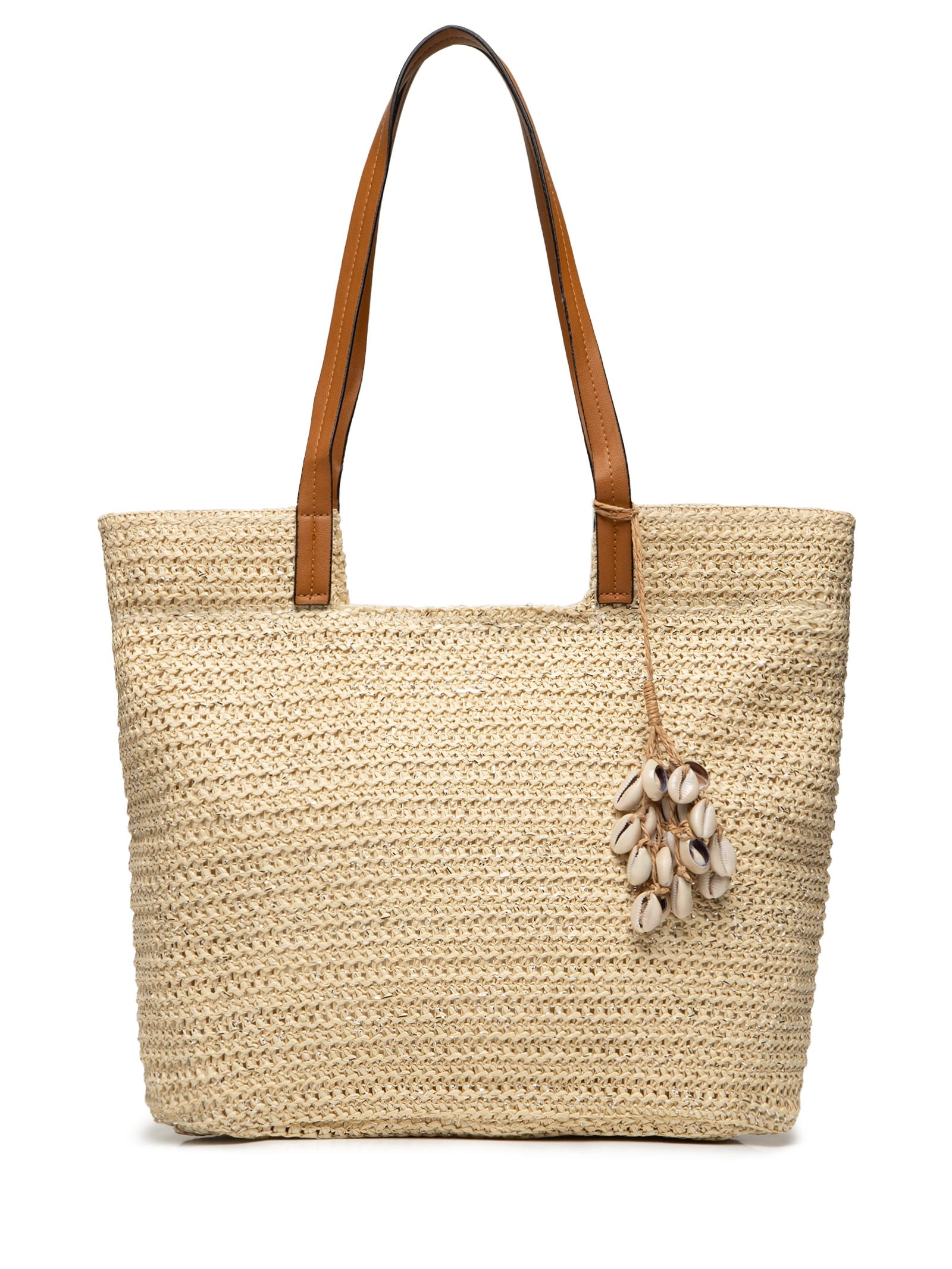 Bolsa Feminina De Palha Com Enfeite De Conchas Bege Mktbeach