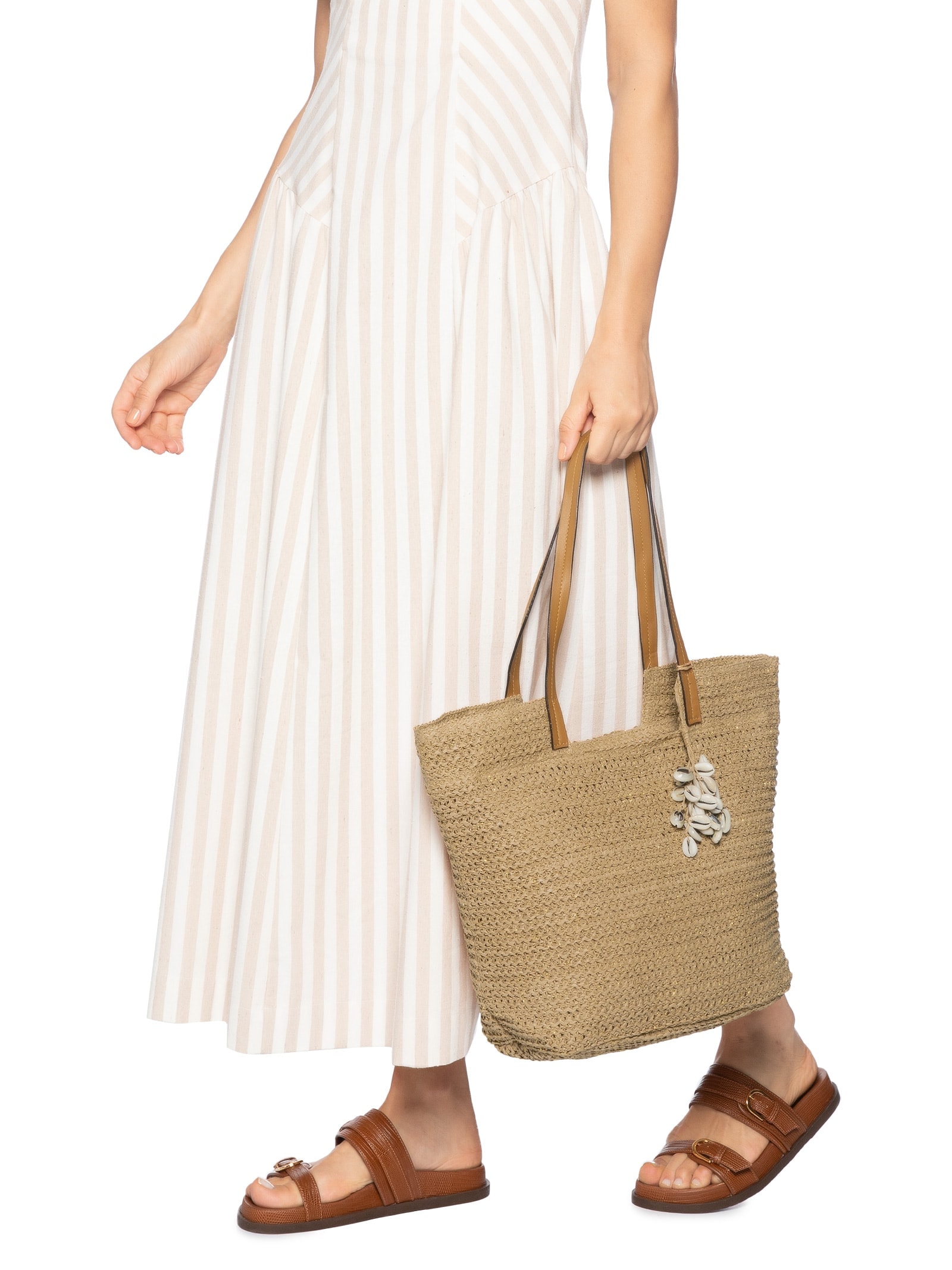 Bolsa Feminina De Palha Com Enfeite De Conchas Bege Mktbeach