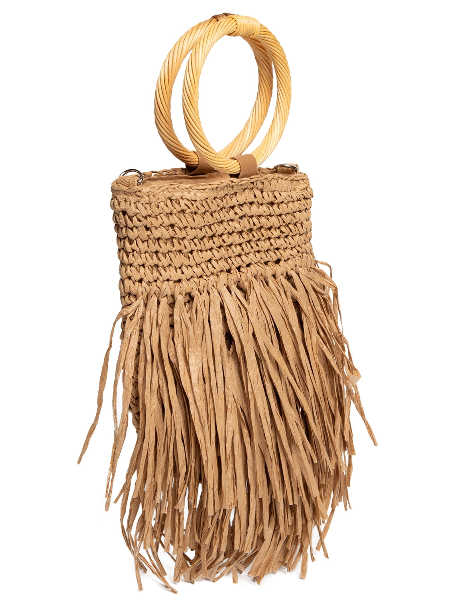 Bolsa Feminina De Palha Com Franjas Bege Mktbeach