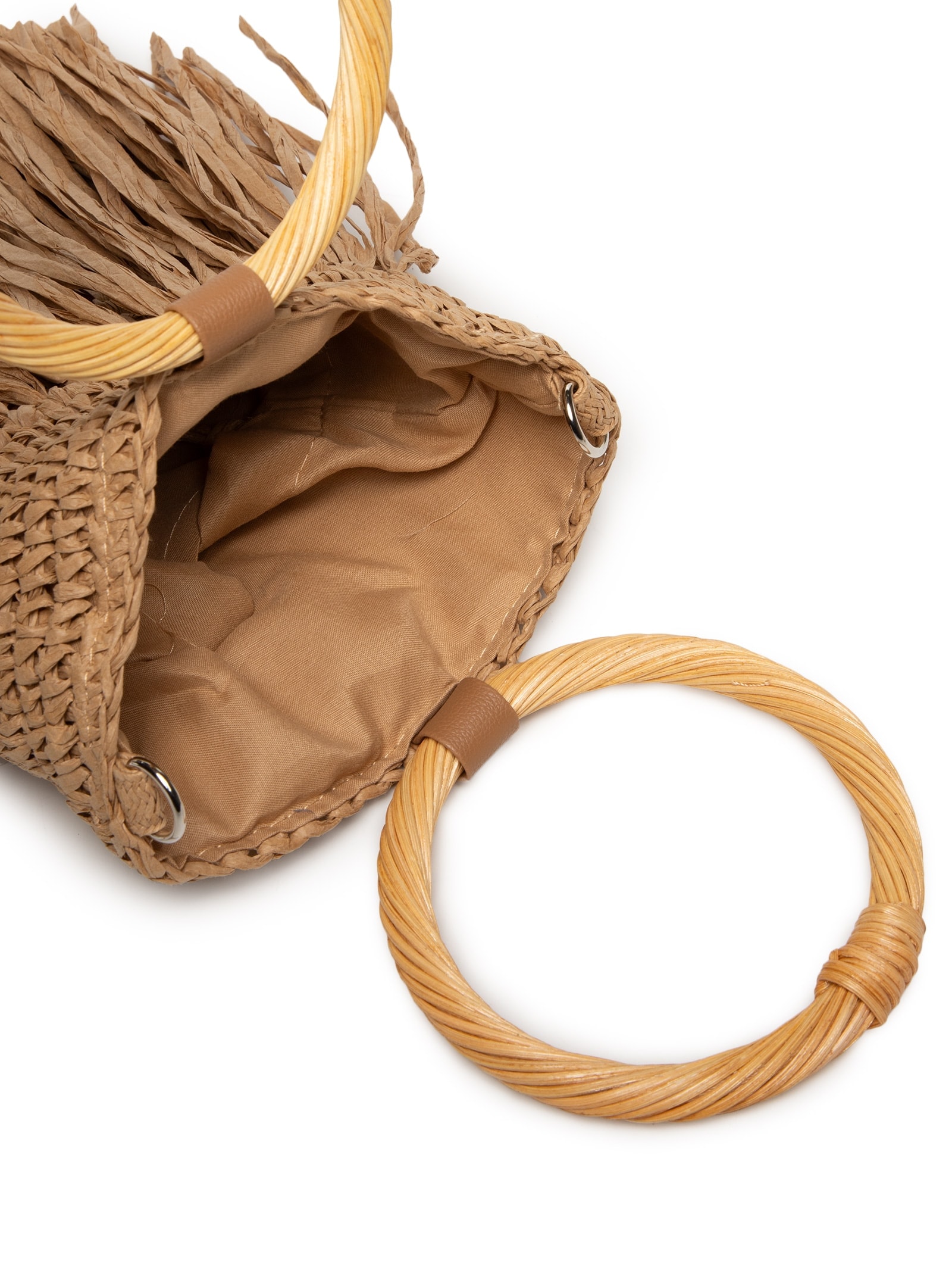 Bolsa Feminina De Palha Com Franjas Bege Mktbeach