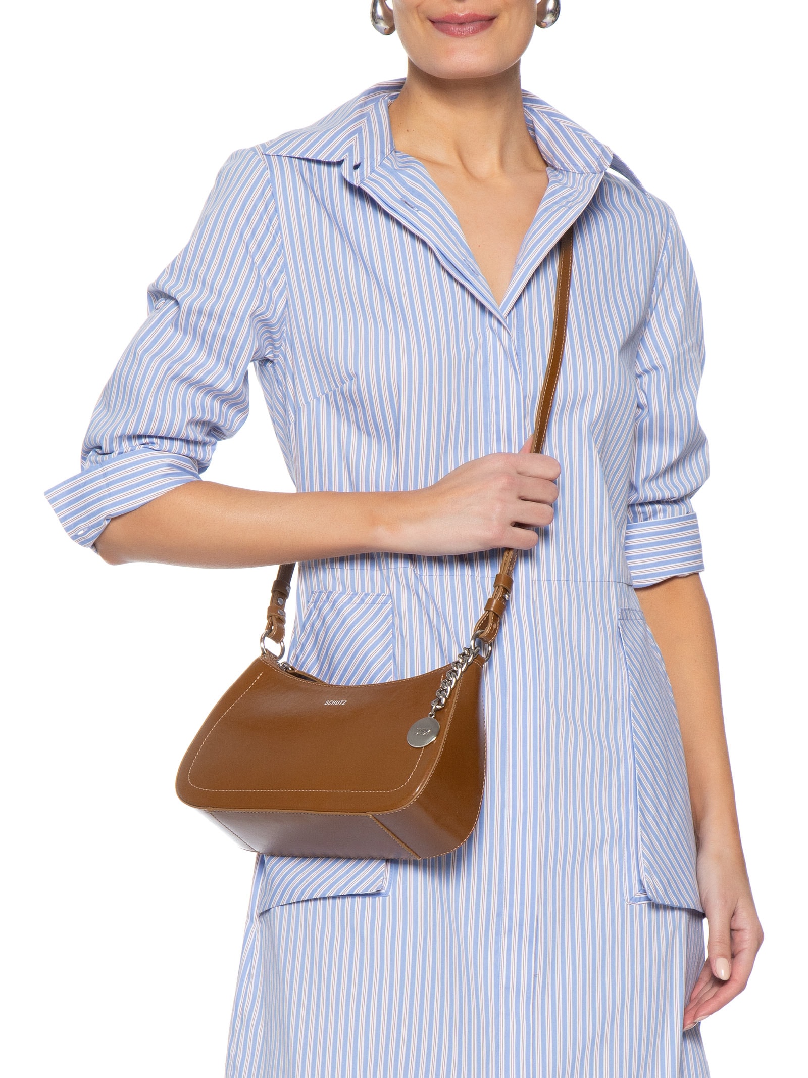 Bolsa Feminina Elowen Shoulder Média Couro Marrom Schutz