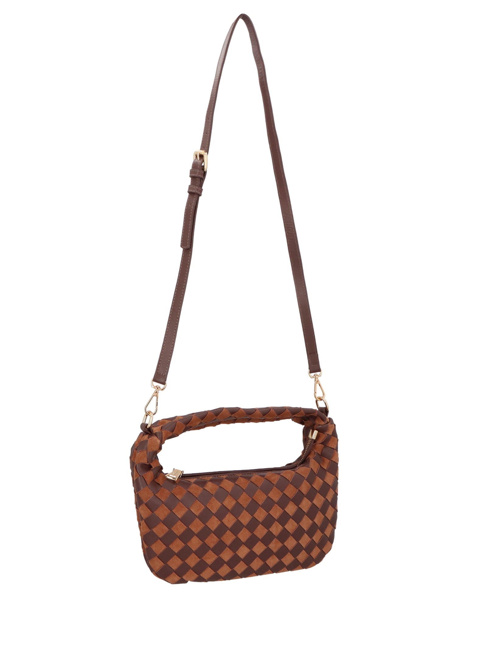 Bolsa Feminina Em Tressê De Camurça Média Marrom Luiza Barcelos