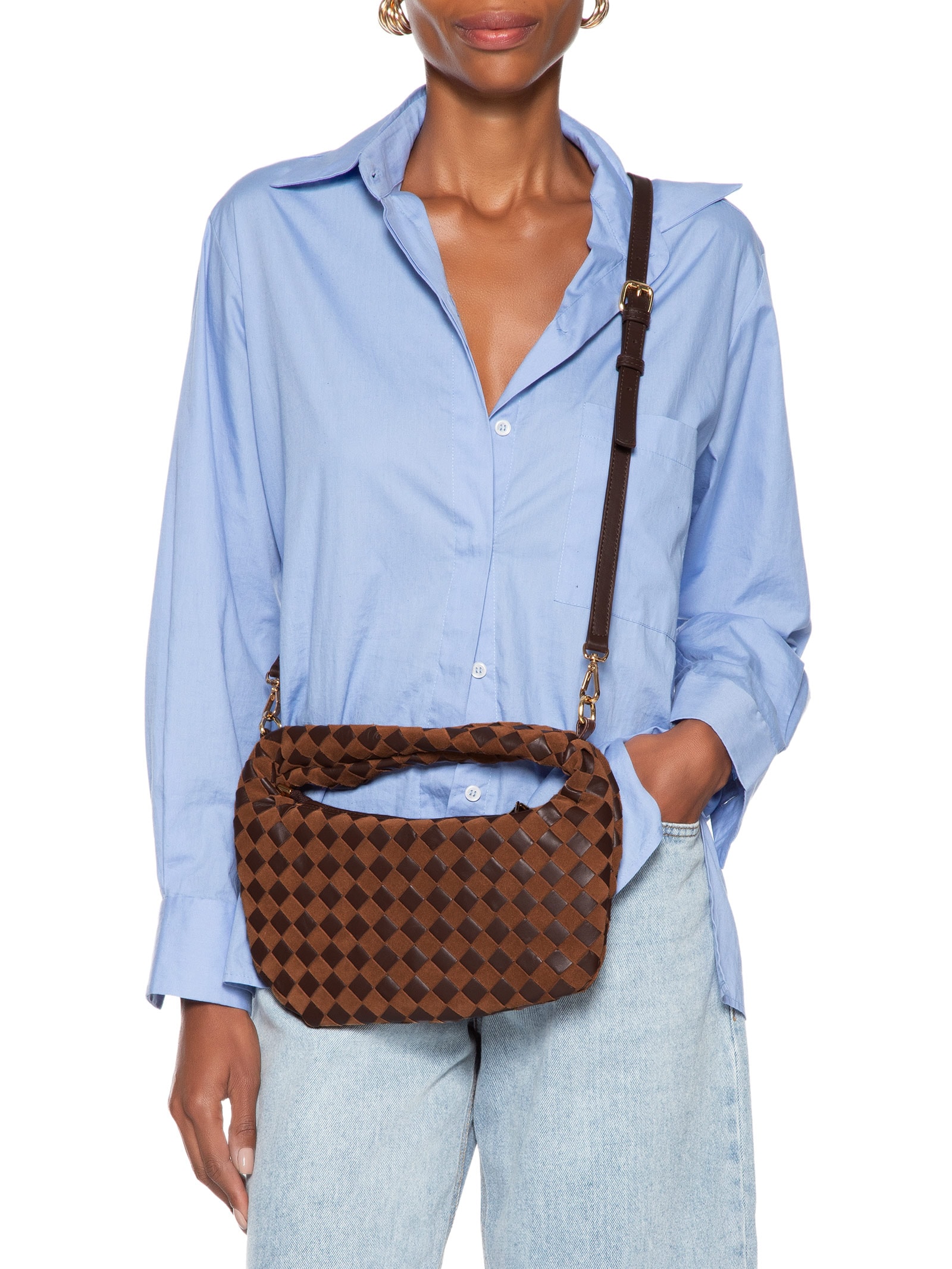 Bolsa Feminina Em Tressê De Camurça Média Marrom Luiza Barcelos