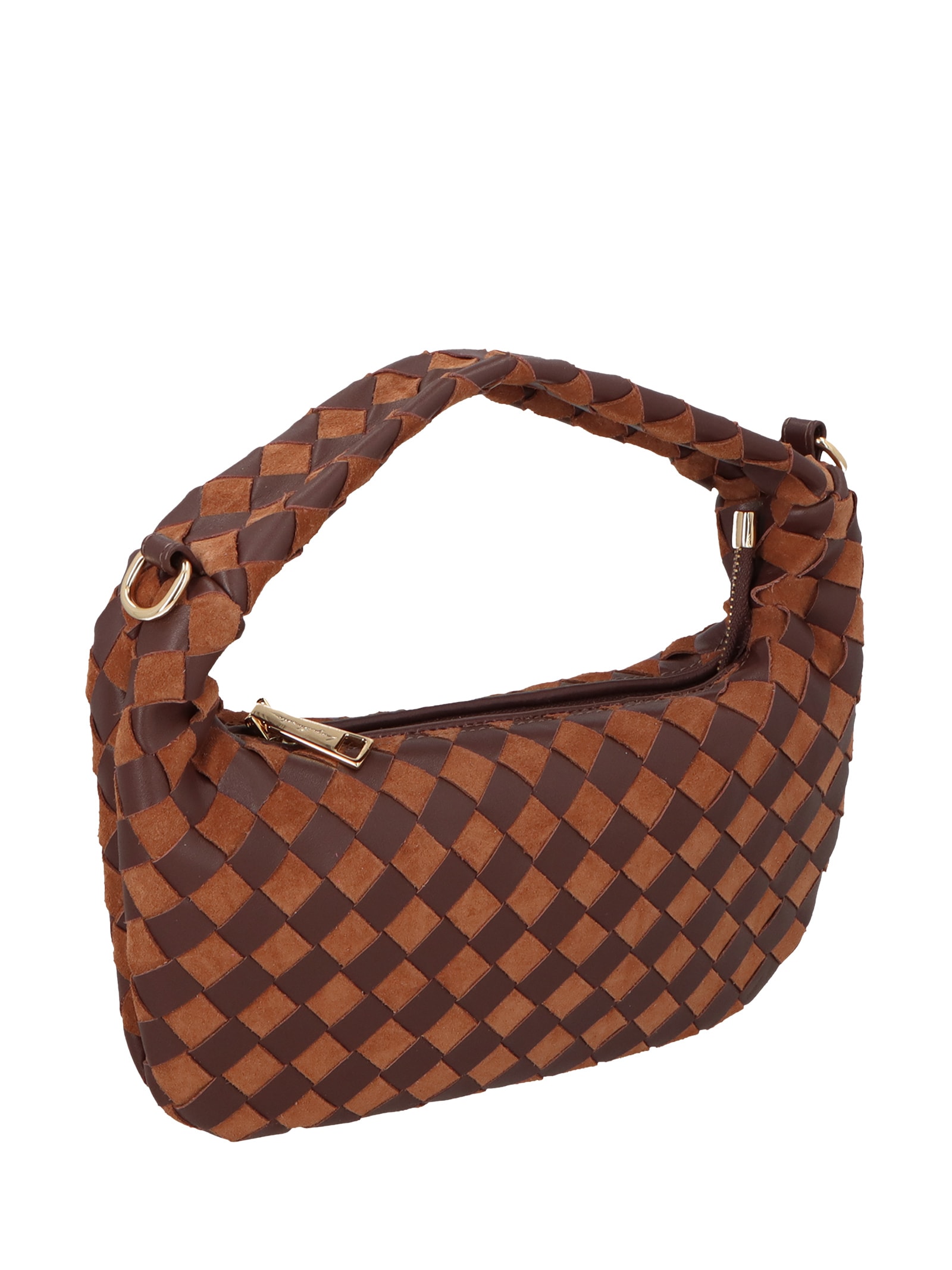 Bolsa Feminina Em Tressê De Camurça Média Marrom Luiza Barcelos