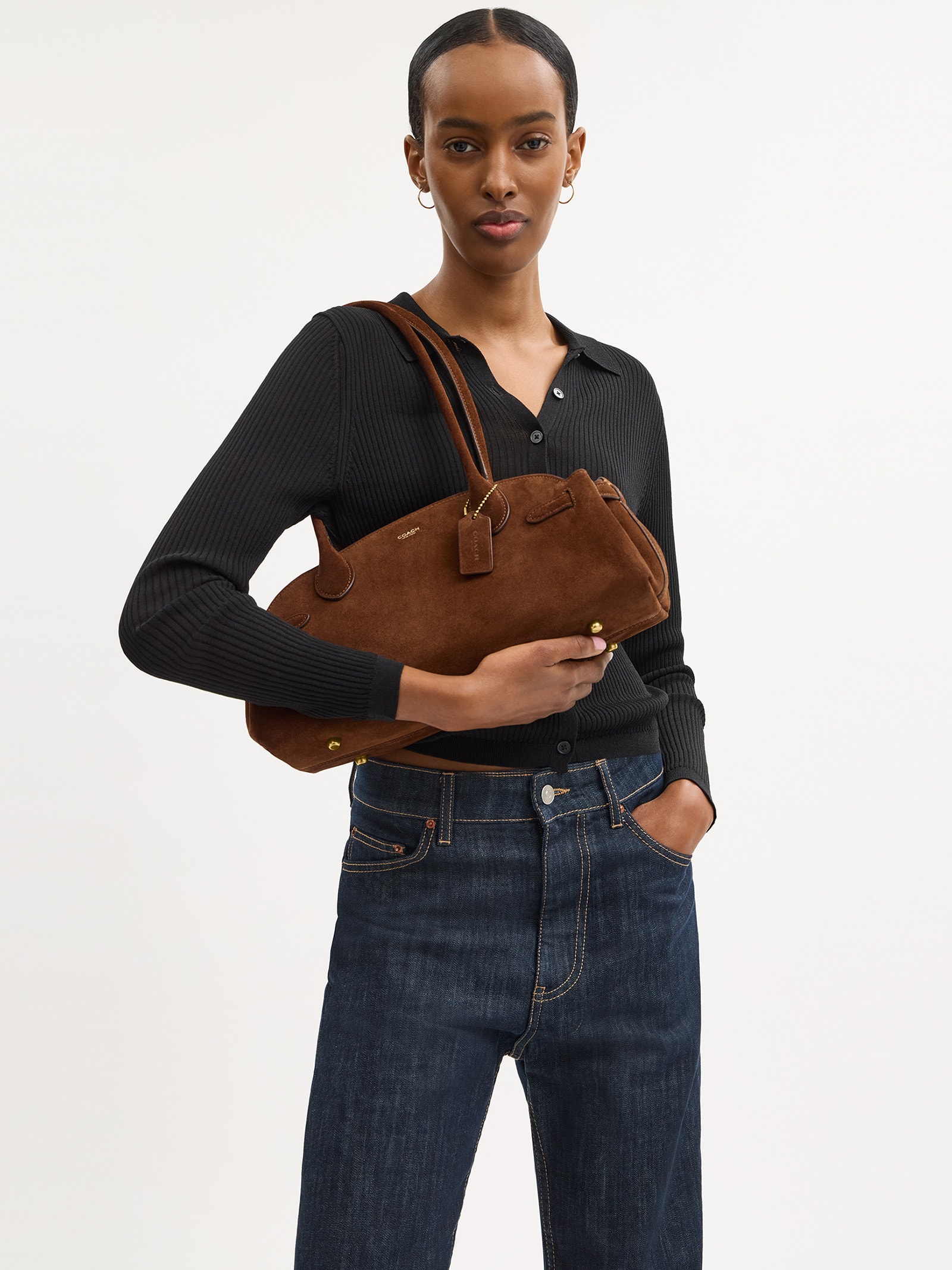 Bolsa Feminina Empire Carryall 34 Suede Warm Marrom Coach