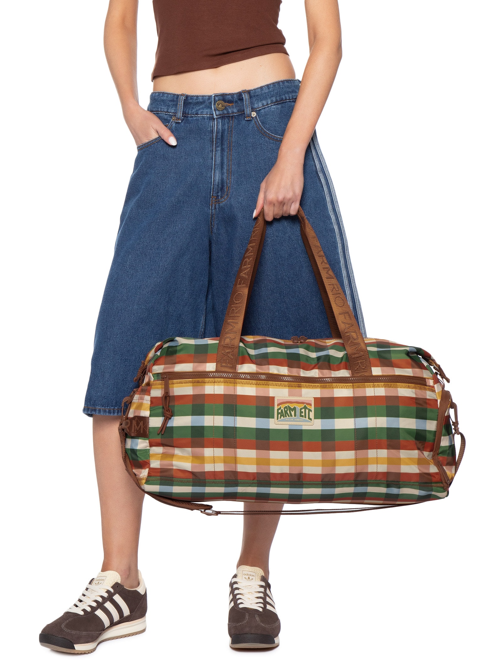Bolsa Feminina Findi Xadrez Multi Marrom Farm Etc
