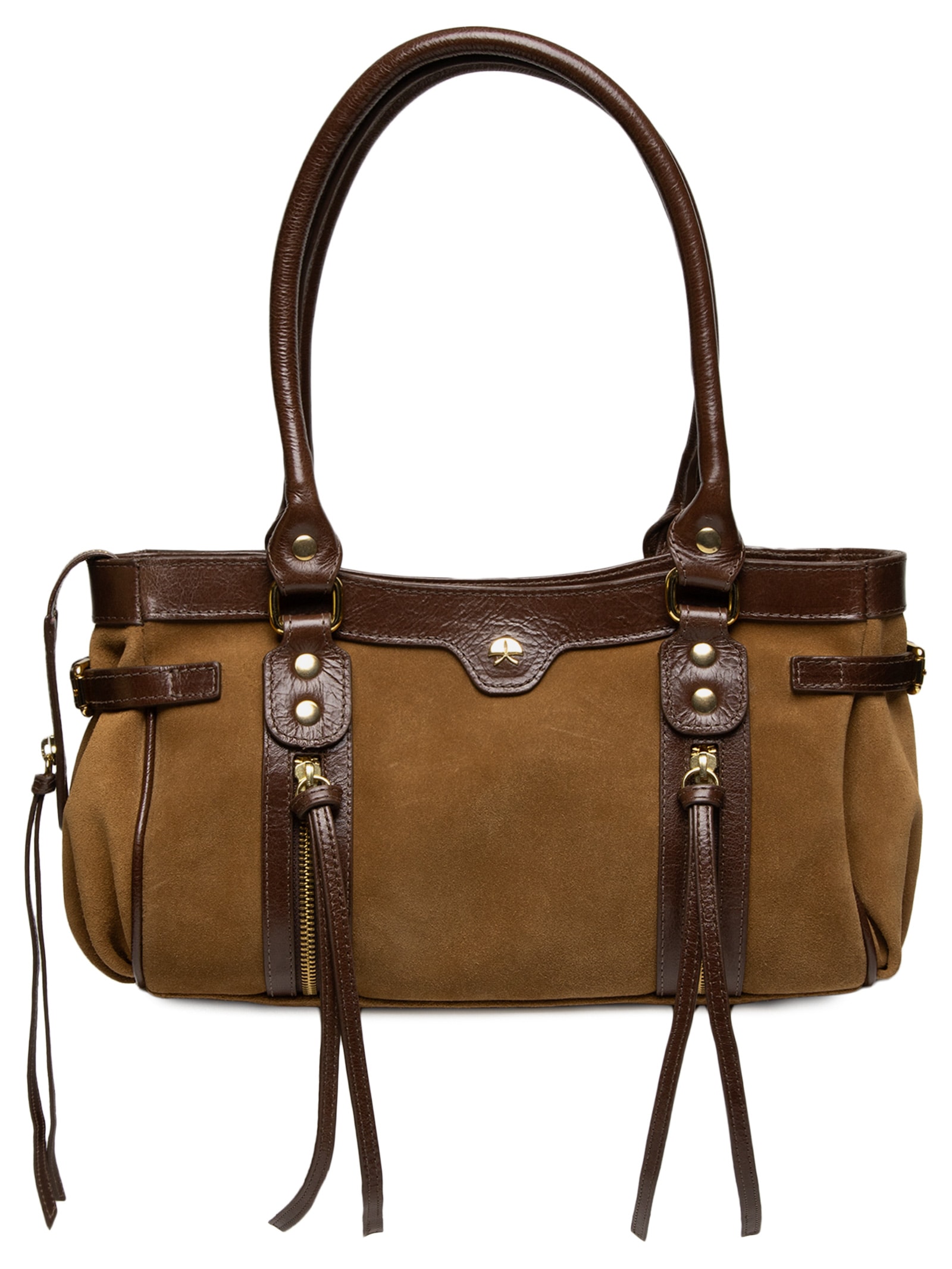 Bolsa Feminina Grande Baguete em Camurça Marrom Luiza Barcelos