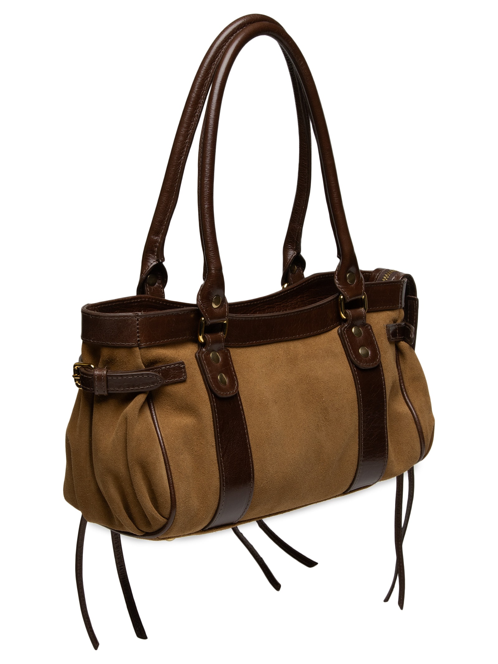 Bolsa Feminina Grande Baguete em Camurça Marrom Luiza Barcelos