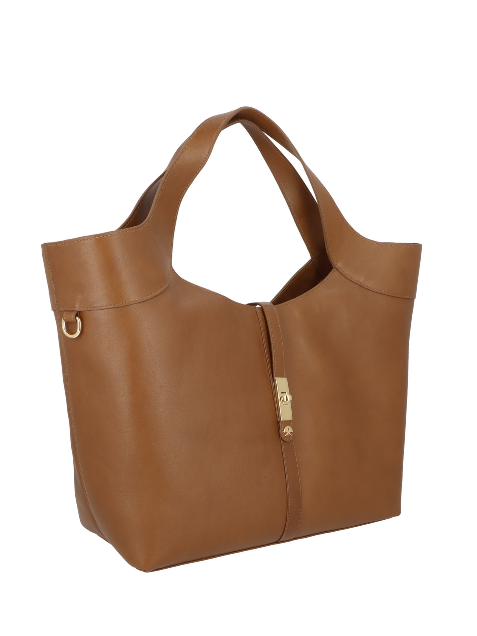Bolsa Feminina Grande com Fecho Dourado Marrom Luiza Barcelos