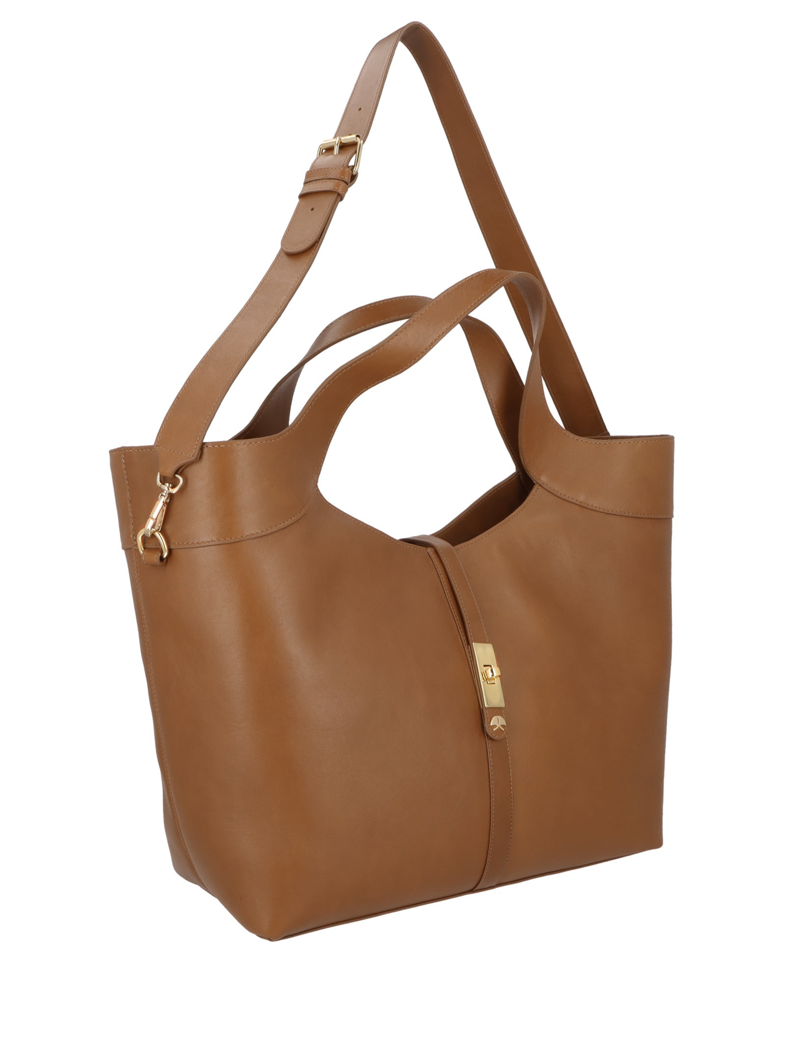 Bolsa Feminina Grande com Fecho Dourado Marrom Luiza Barcelos