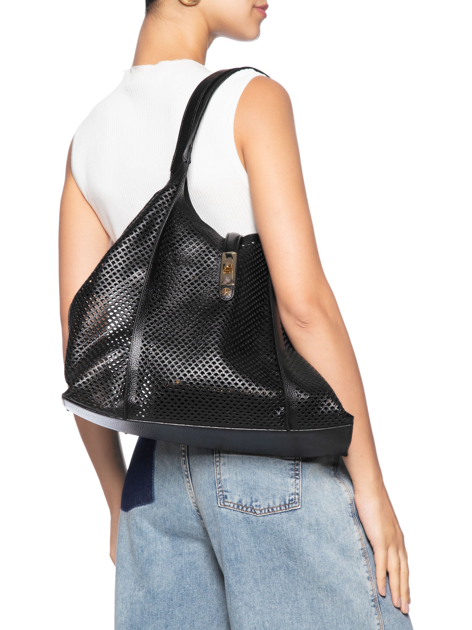 Bolsa Feminina Grande Couro Panamá Preto Luiza Barcelos