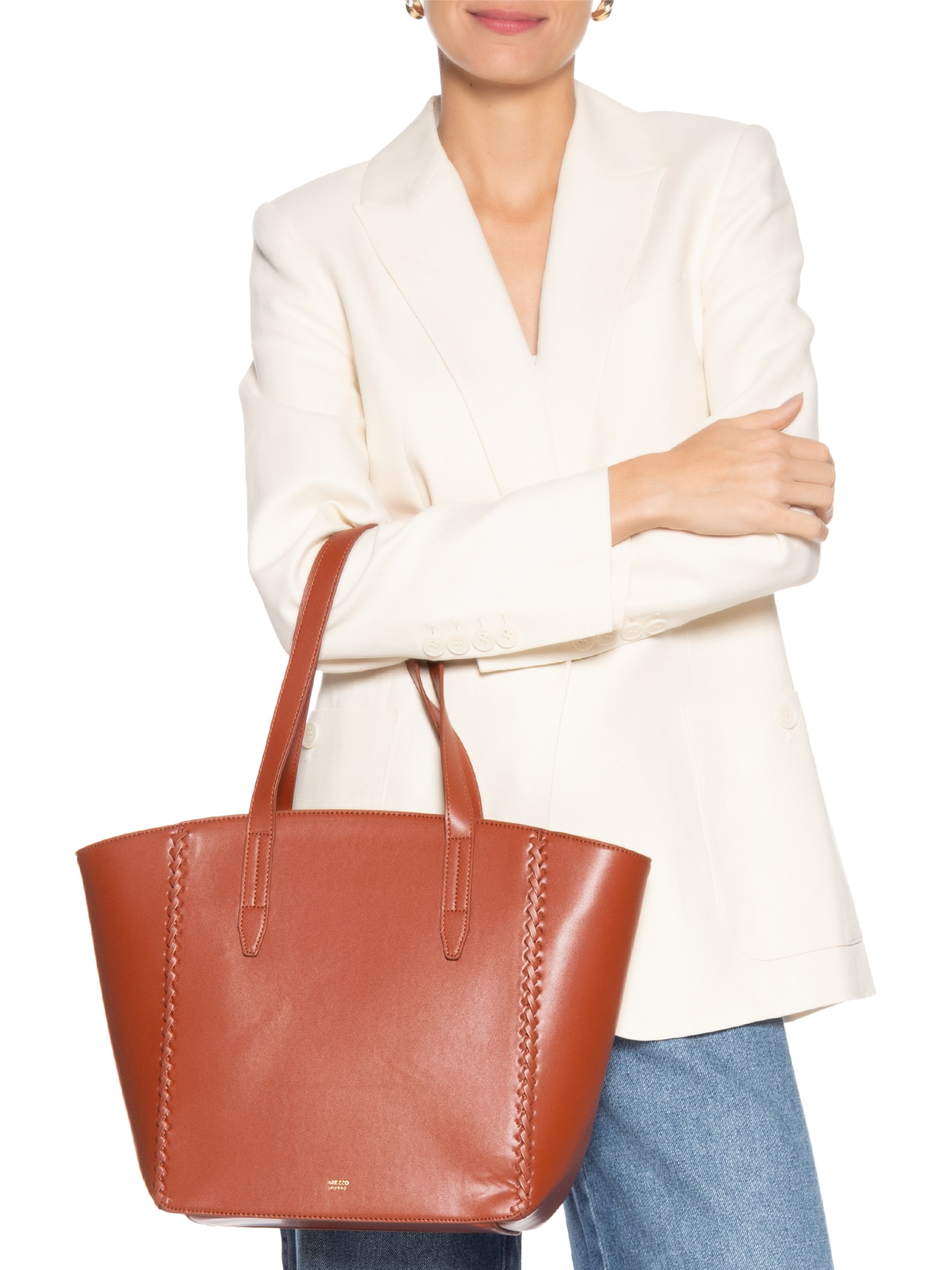 Bolsa Feminina Grande Eco Calf Marrom Arezzo