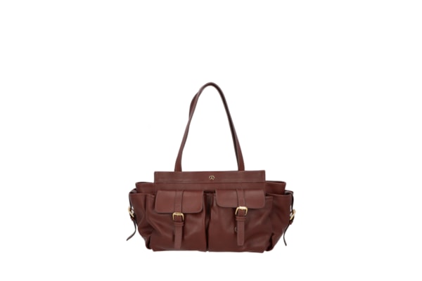 Bolsa Feminina Grande Em Couro Com Bolso Frontal - Marrom