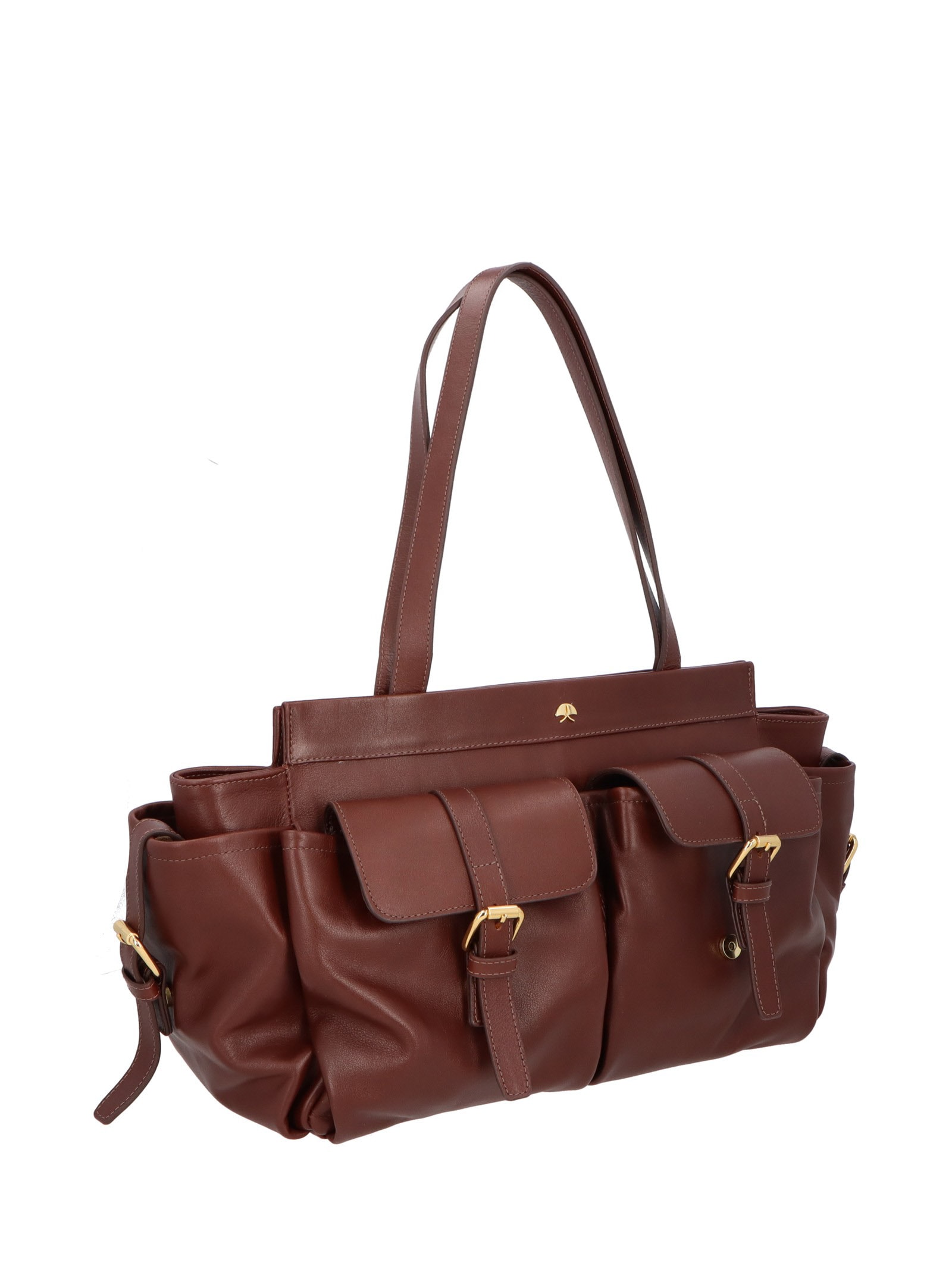 Bolsa Feminina Grande Em Couro Com Bolso Frontal Marrom Luiza Barcelos