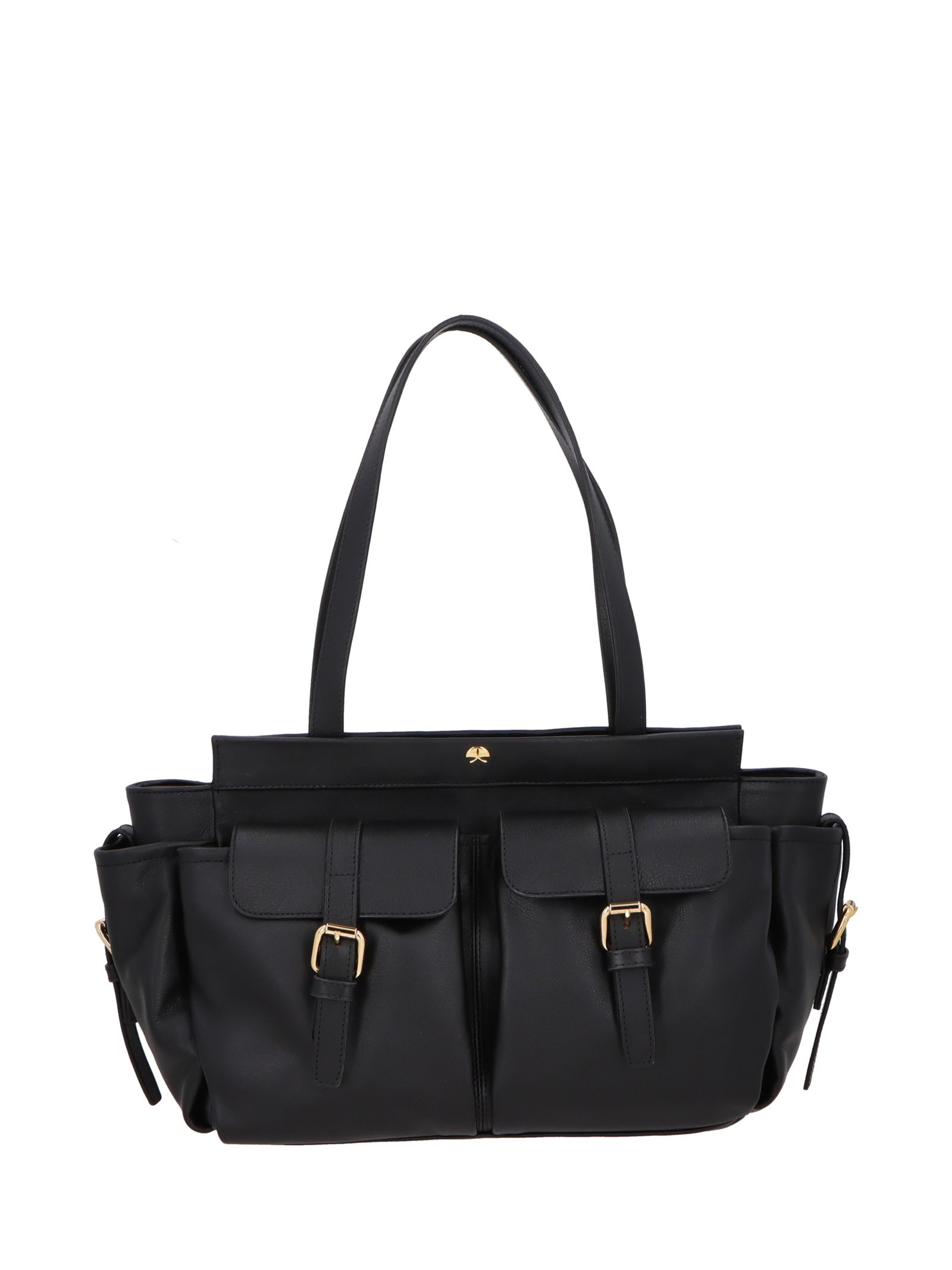 Bolsa Feminina Grande Em Couro Com Bolso Frontal Preto Luiza Barcelos