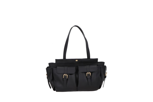 Bolsa Feminina Grande Em Couro Com Bolso Frontal - Preto