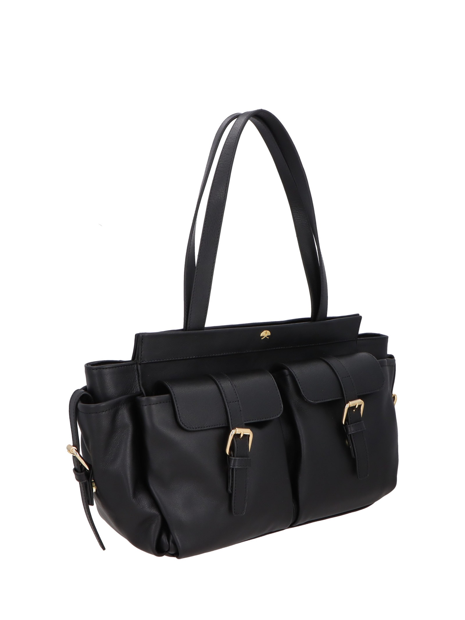 Bolsa Feminina Grande Em Couro Com Bolso Frontal Preto Luiza Barcelos