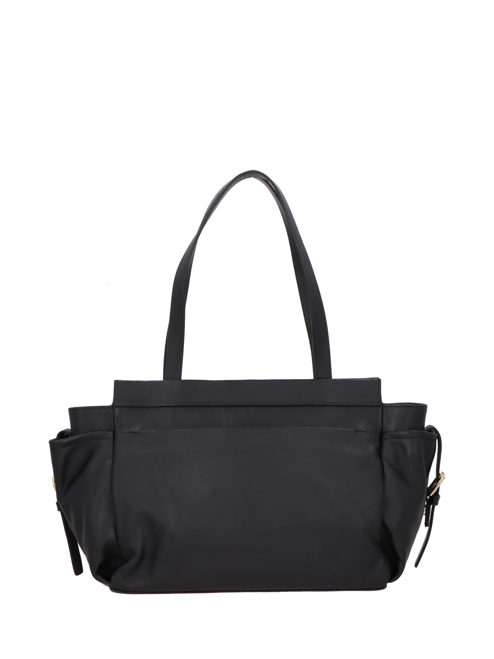 Bolsa Feminina Grande Em Couro Com Bolso Frontal Preto Luiza Barcelos