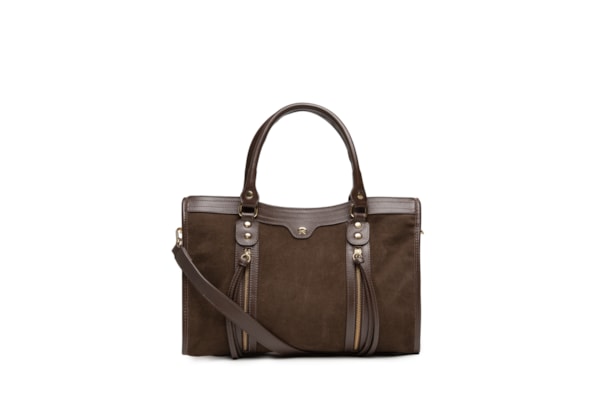 Bolsa Feminina Grande Em Couro Com Zíperes – Marrom