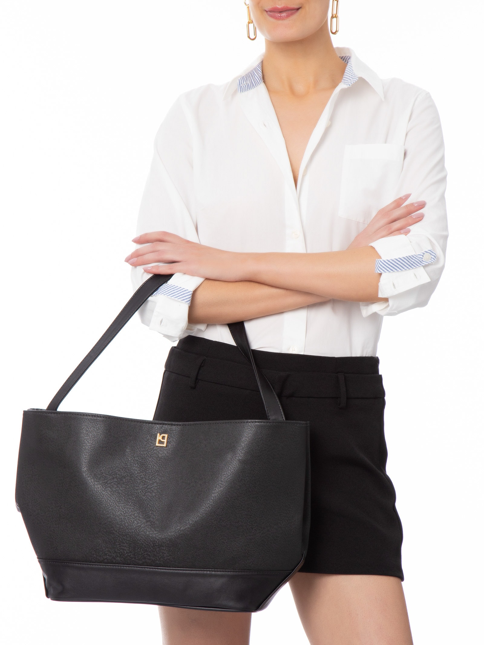 Bolsa Feminina Grande Shopping Com Enfeite Preto Lança Perfume
