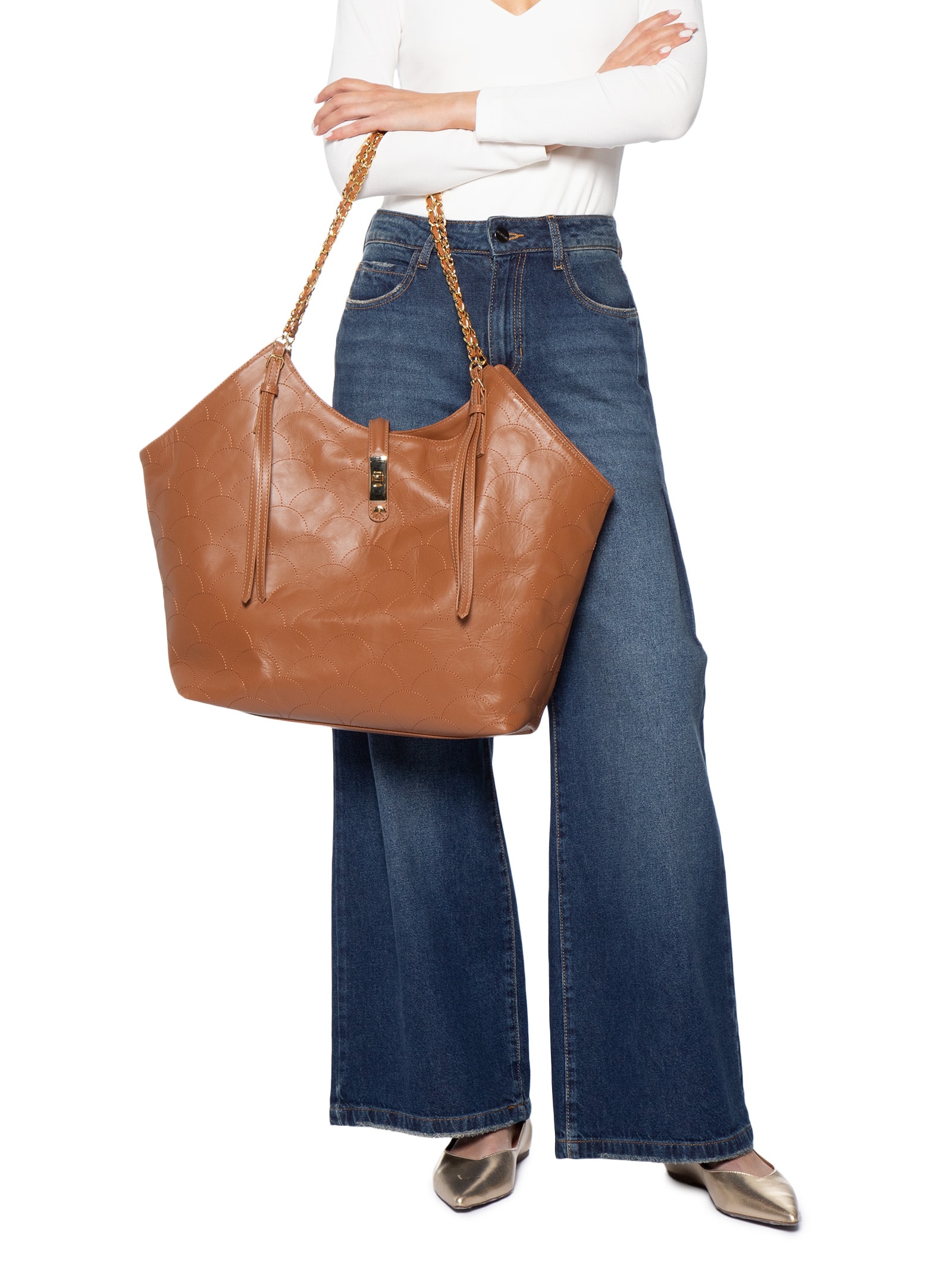 Bolsa Feminina Grease Couro Grande Marrom Luiza Barcelos