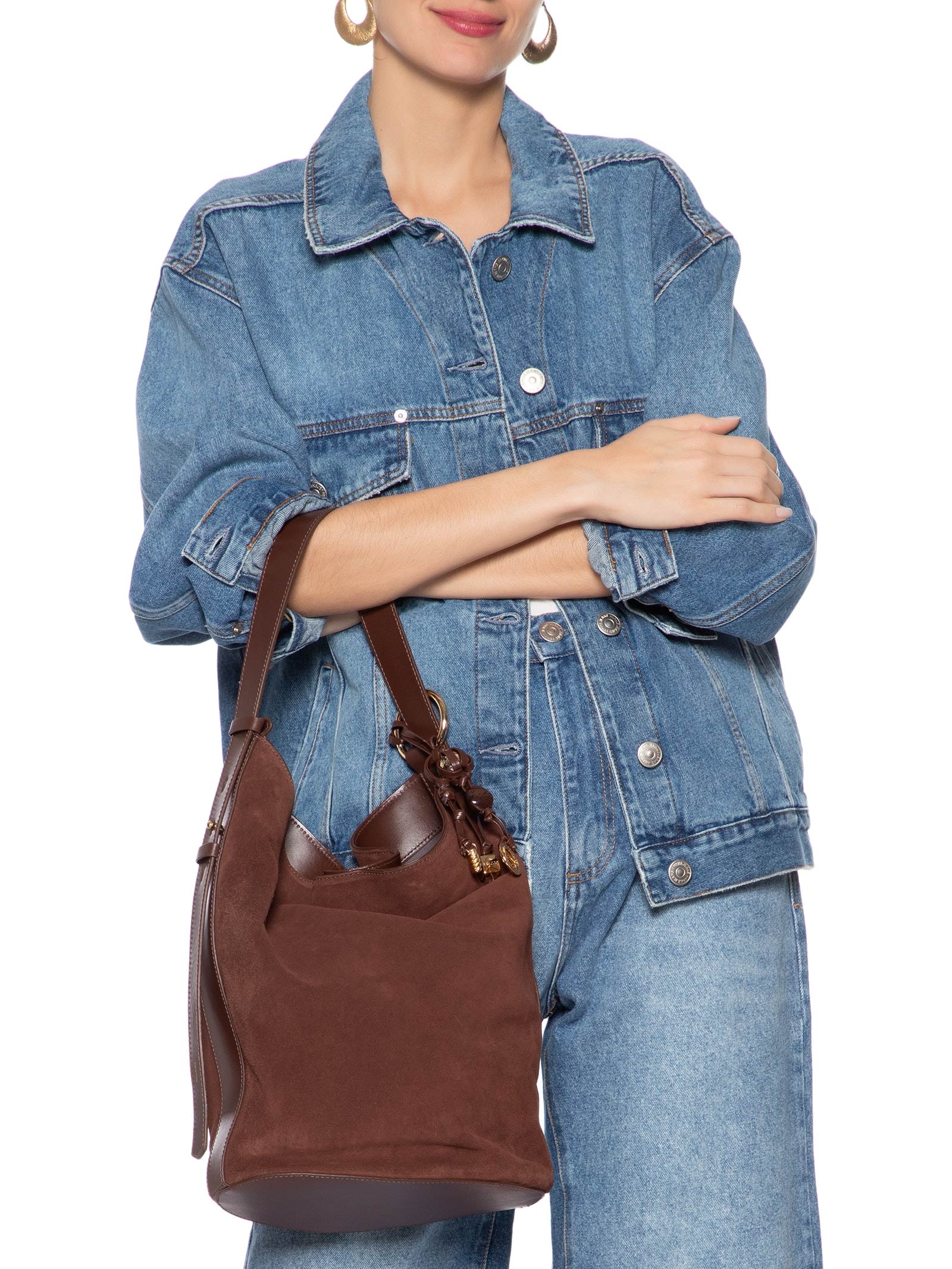 Bolsa Feminina Hobo Acamurçada Grande Bag Charm Marrom Arezzo
