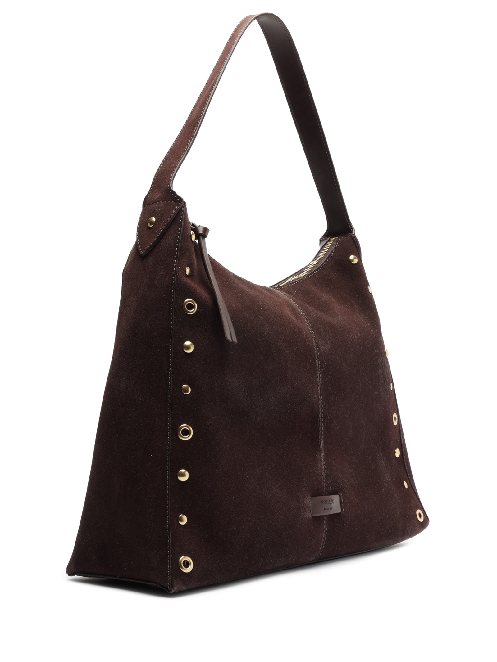 Bolsa Feminina Hobo Acamurçada Grande Rebites Marrom Arezzo