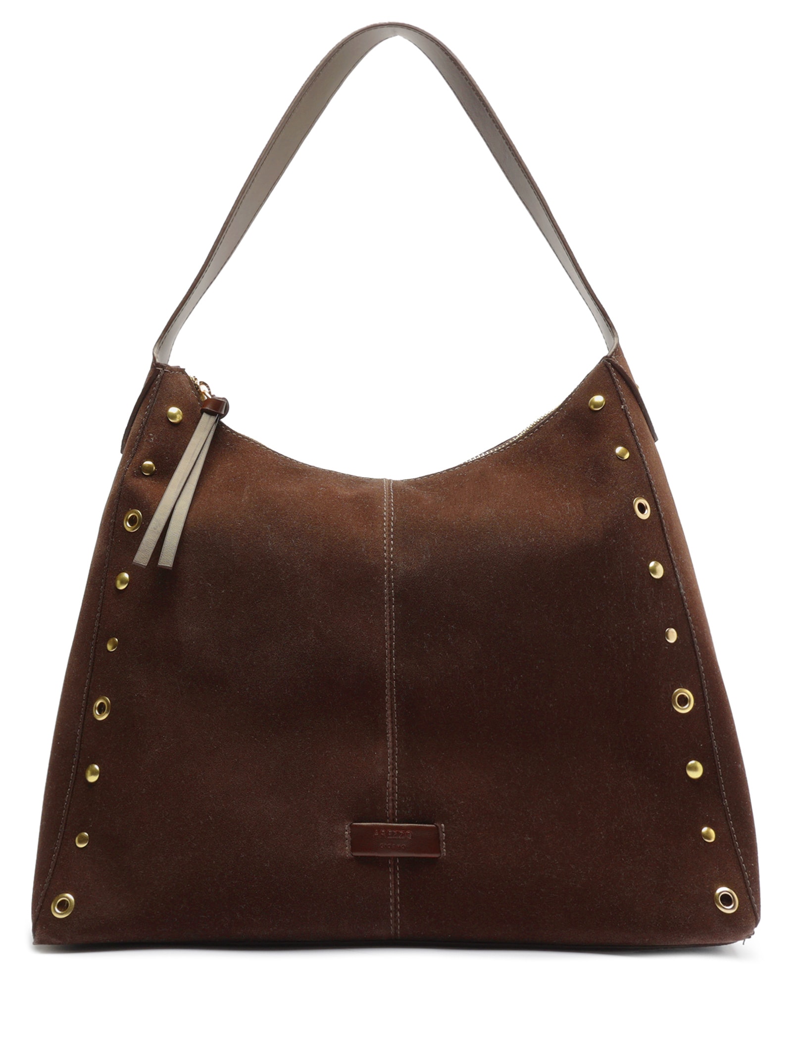 Bolsa Feminina Hobo Acamurçada Grande Rebites Marrom Arezzo