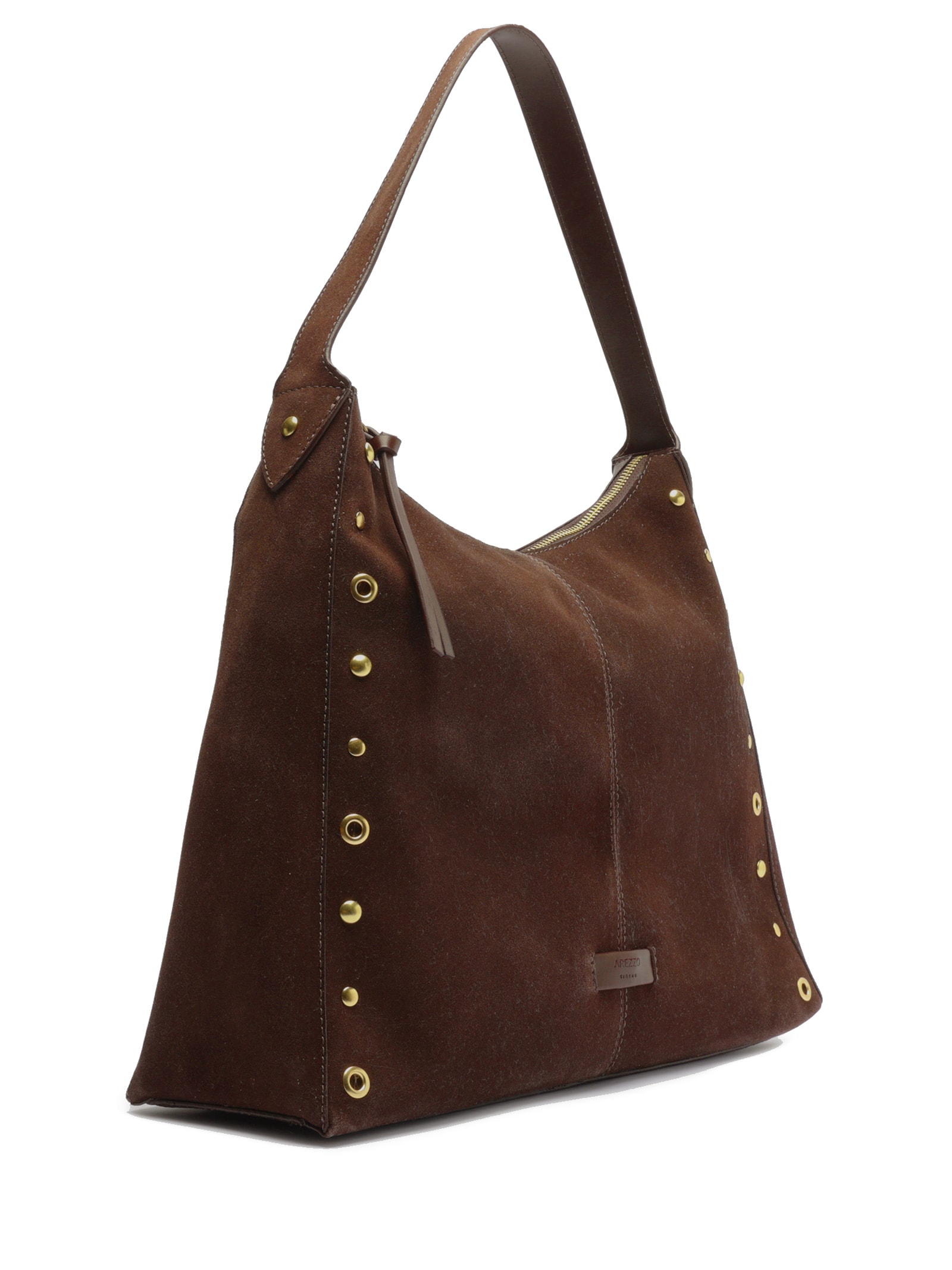 Bolsa Feminina Hobo Acamurçada Grande Rebites Marrom Arezzo