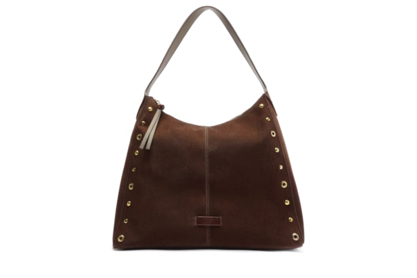 Bolsa Feminina Hobo Acamurçada Grande Rebites - Marrom