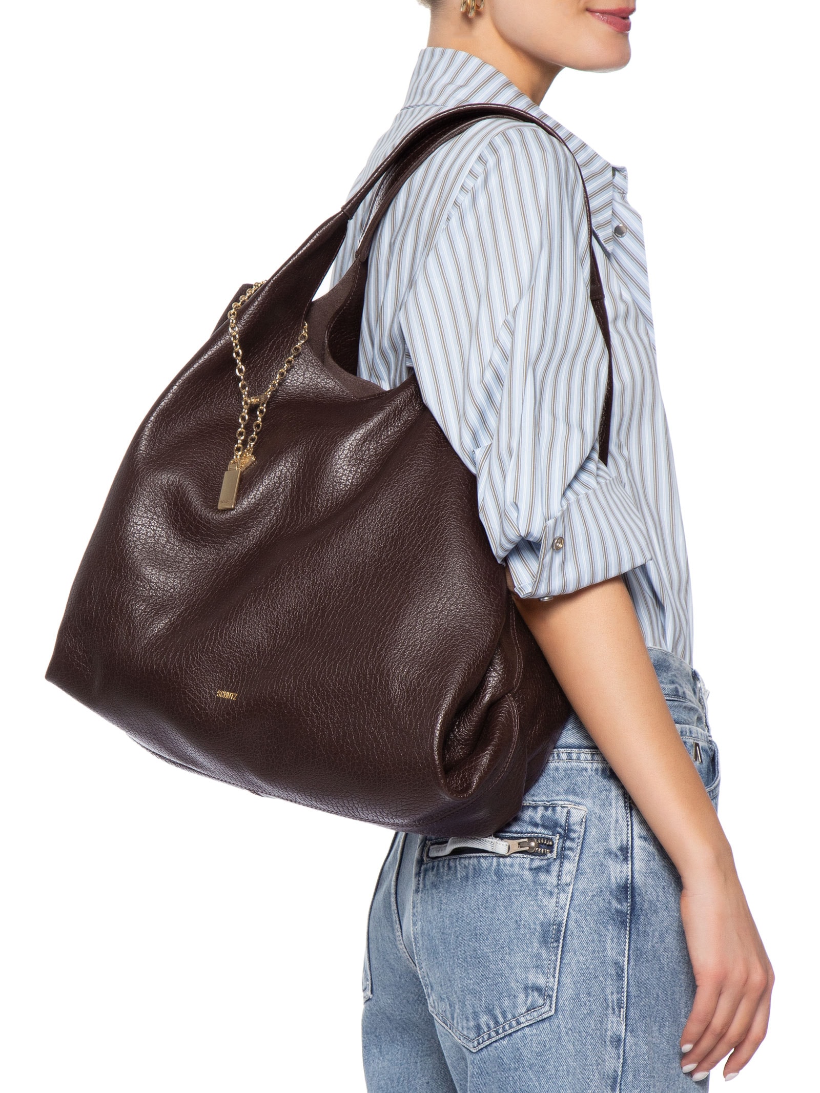 Bolsa Feminina Hobo Agnes Couro Marrom Schutz