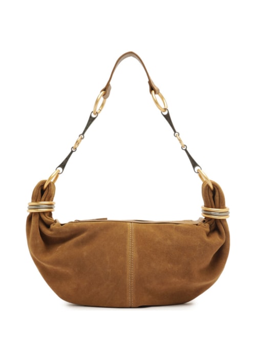 Bolsa Feminina Hobo Couro Acamurçado Pequena Metais – Marrom