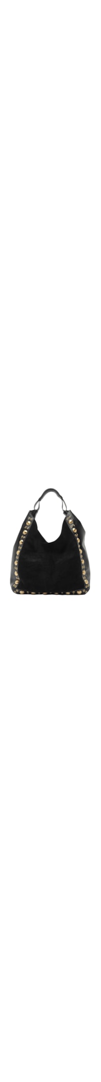 Bolsa Feminina Hobo Couro Camurça Grande Metais - Preto
