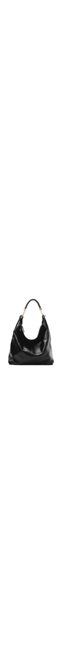 Bolsa Feminina Hobo Couro Grande Alça Metais - Preto